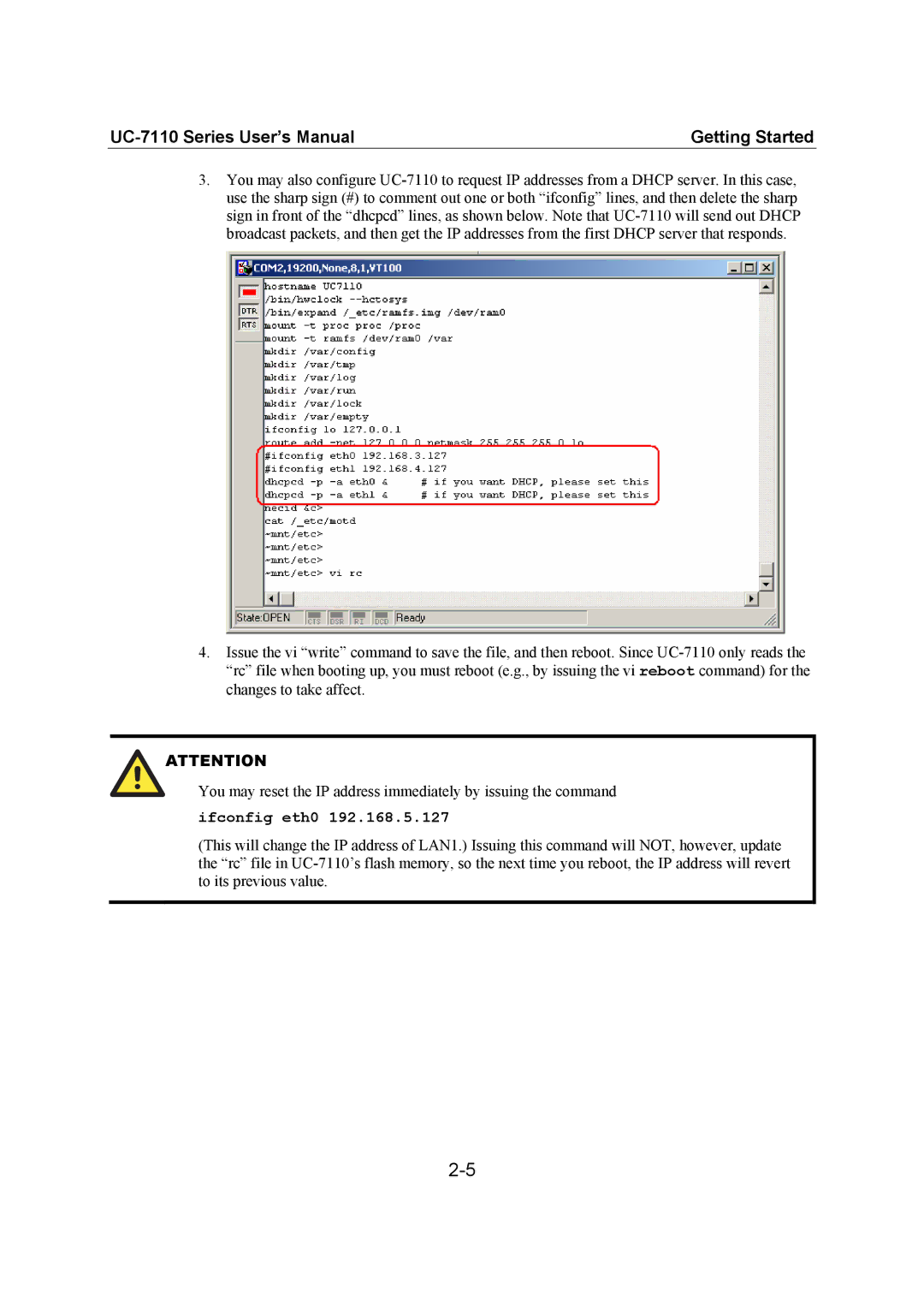 Moxa Technologies UC-7110 user manual Ifconfig eth0 