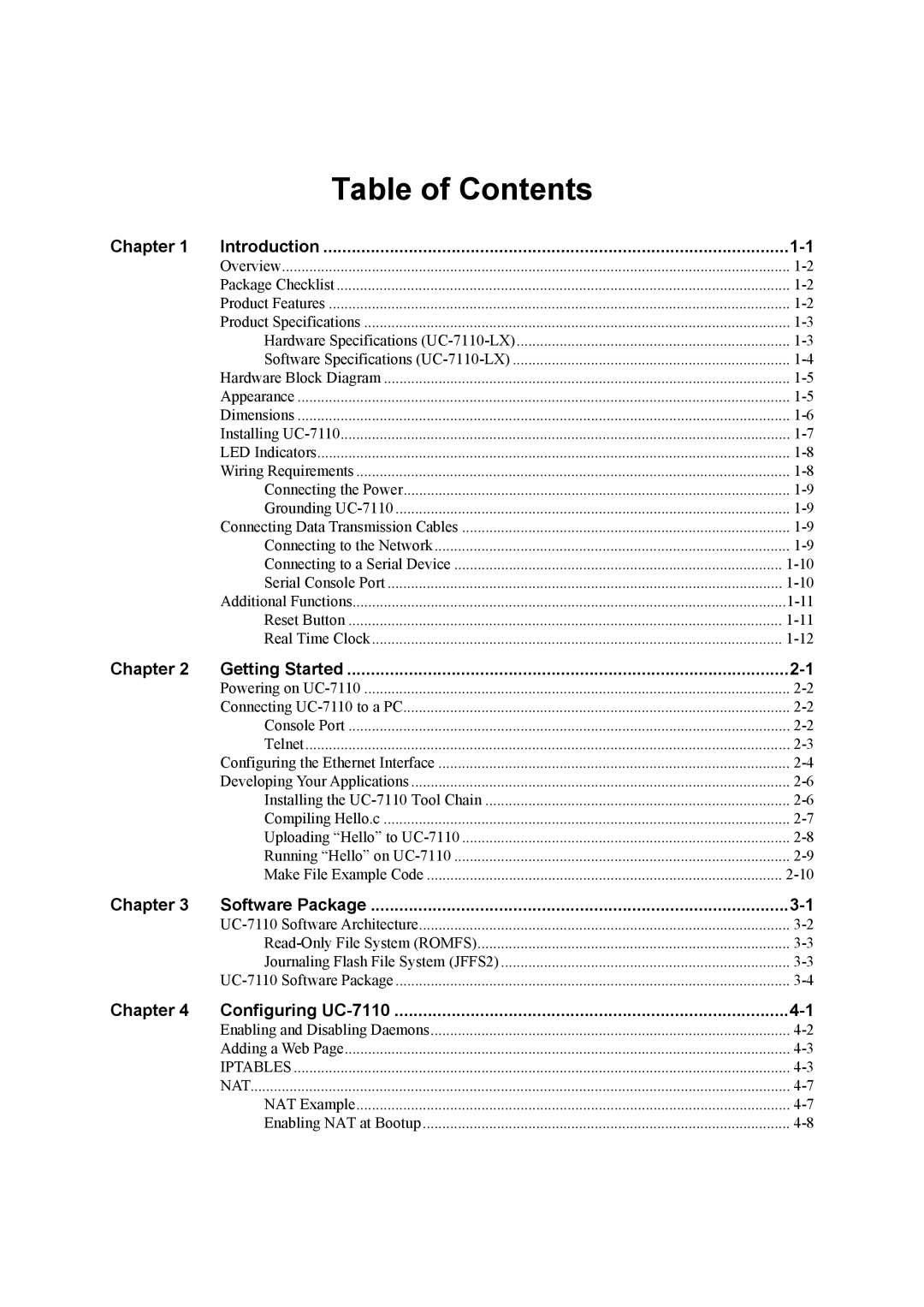 Moxa Technologies UC-7110 user manual Table of Contents 