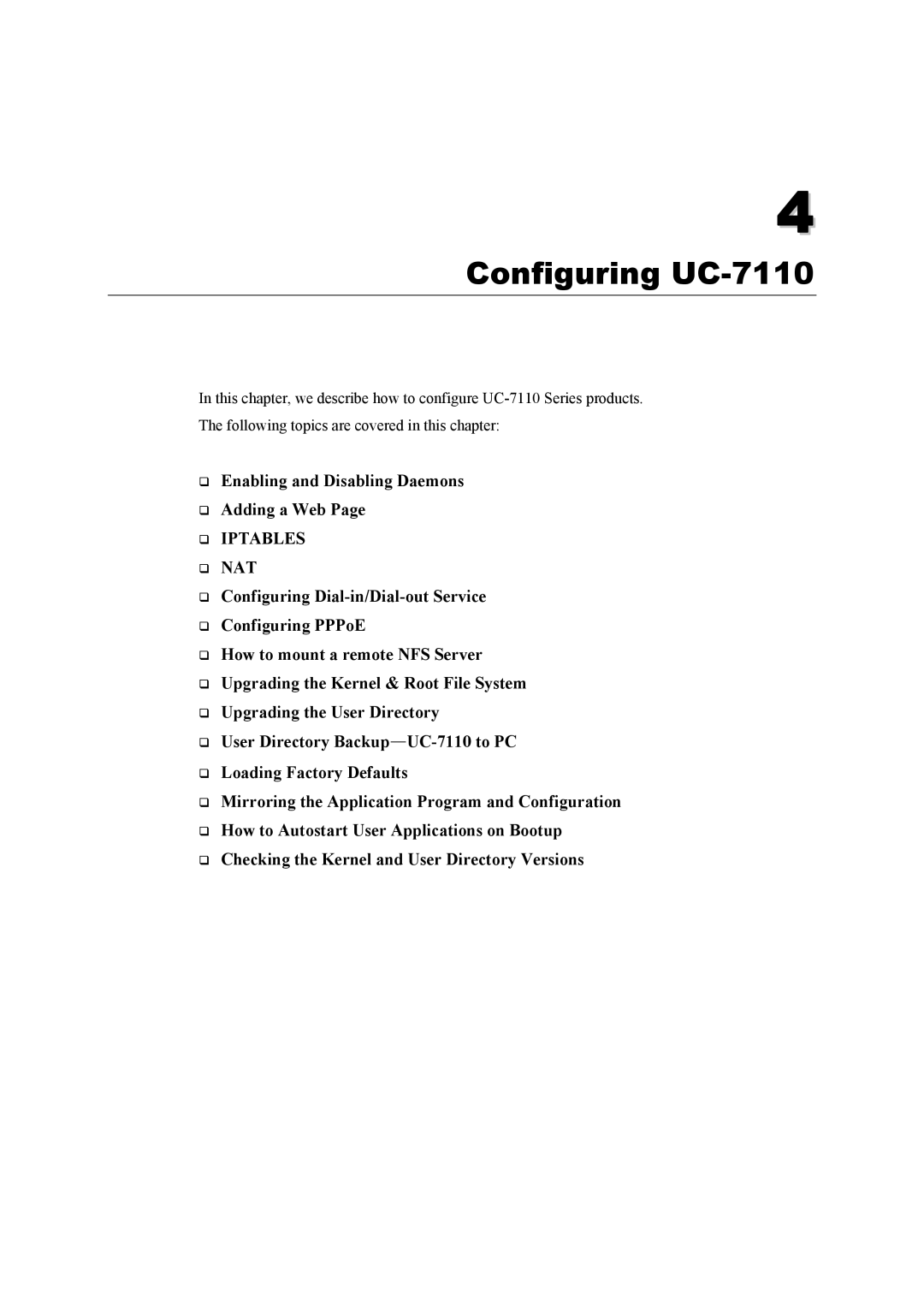 Moxa Technologies user manual Configuring UC-7110, ‰ Iptables ‰ NAT 