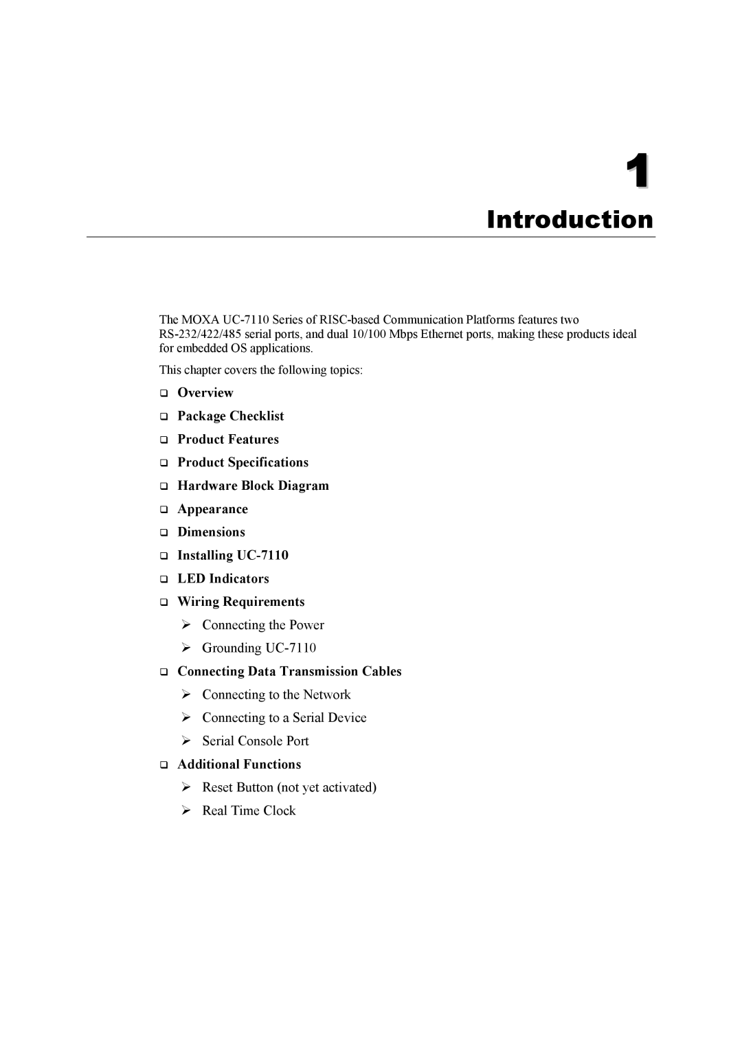 Moxa Technologies UC-7110 user manual Introduction 