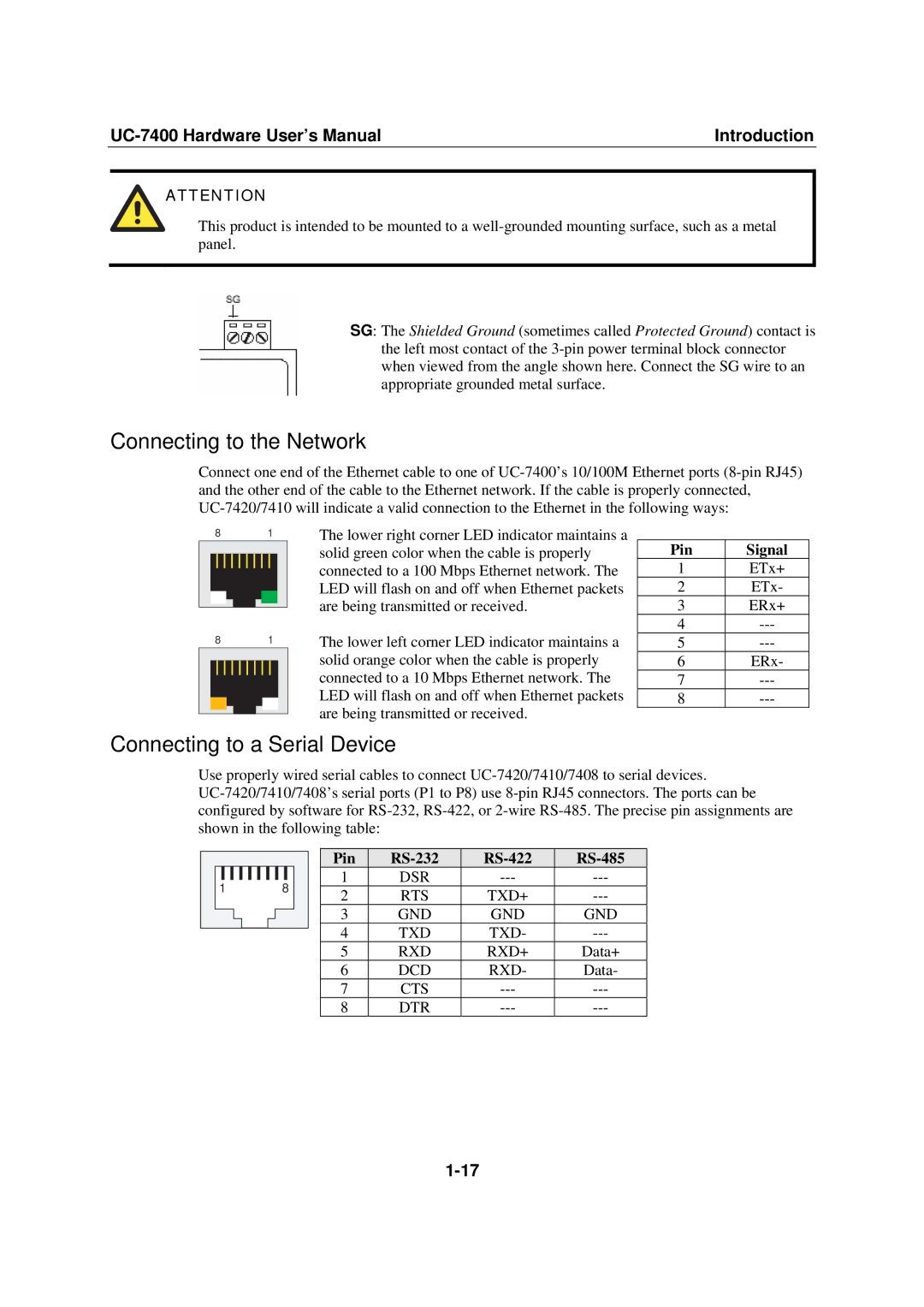 Moxa Technologies UC-7400 user manual Connecting to the Network, Connecting to a Serial Device 