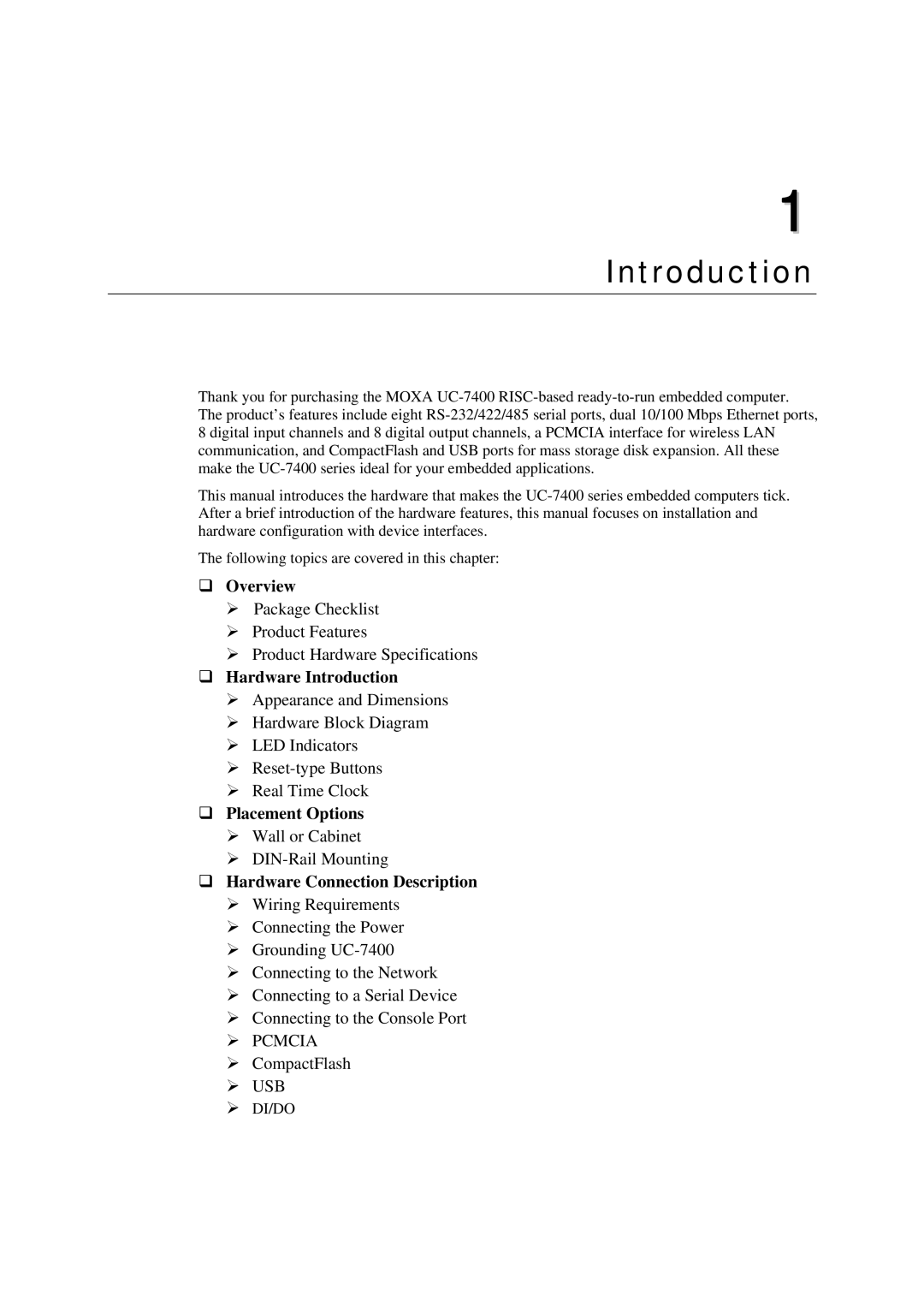 Moxa Technologies UC-7400 user manual Introduction 