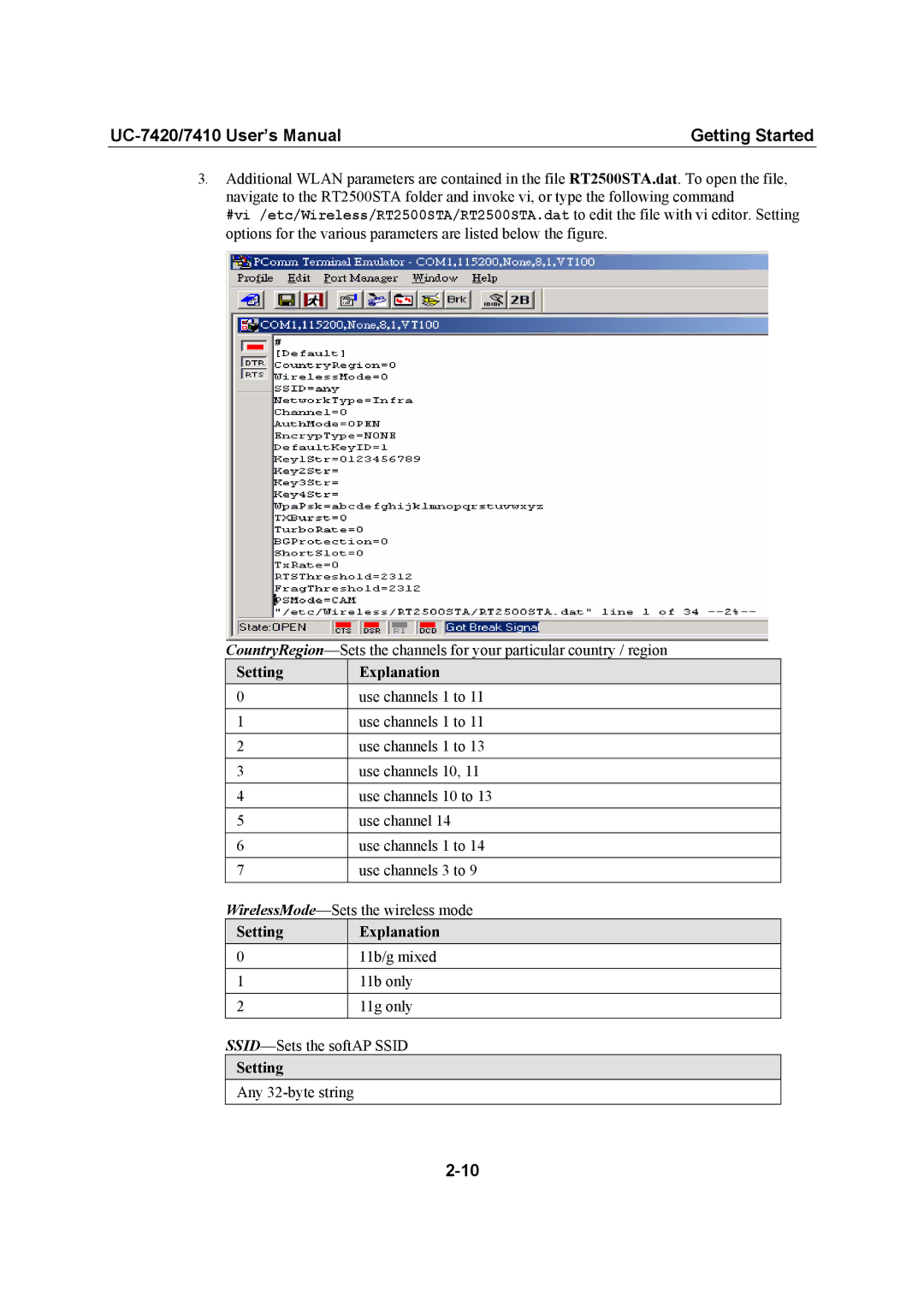 Moxa Technologies UC-7420/7410 user manual Setting Explanation 