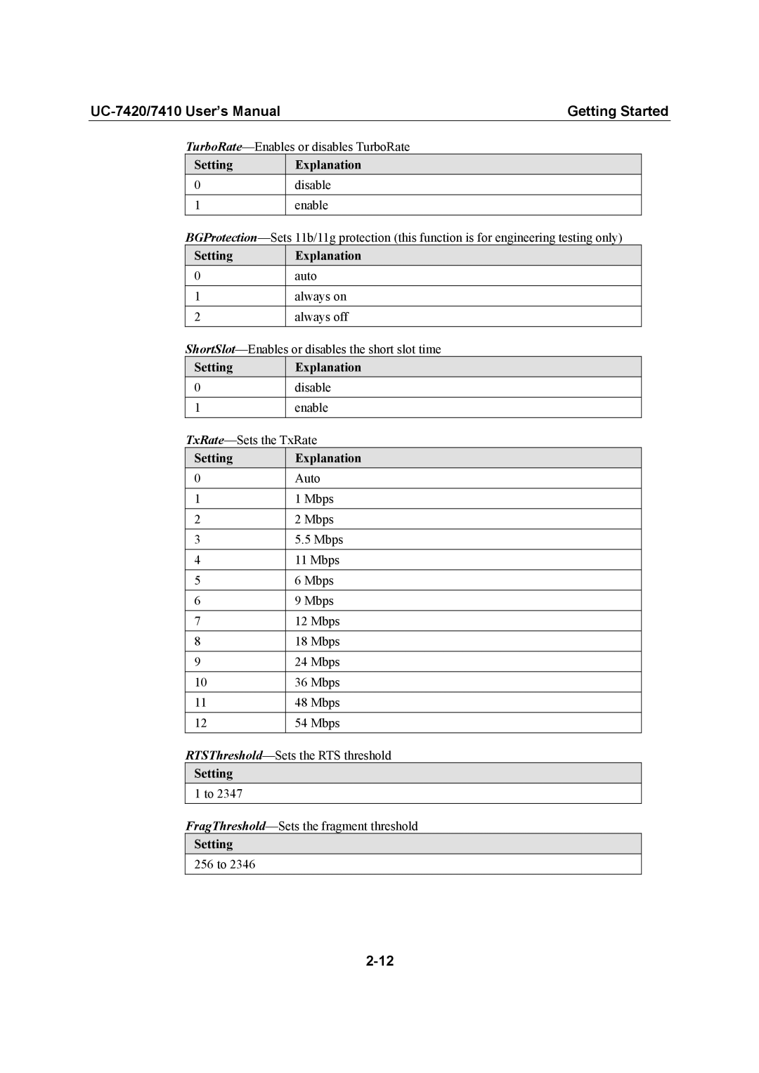 Moxa Technologies UC-7420/7410 user manual TurboRate-Enables or disables TurboRate 