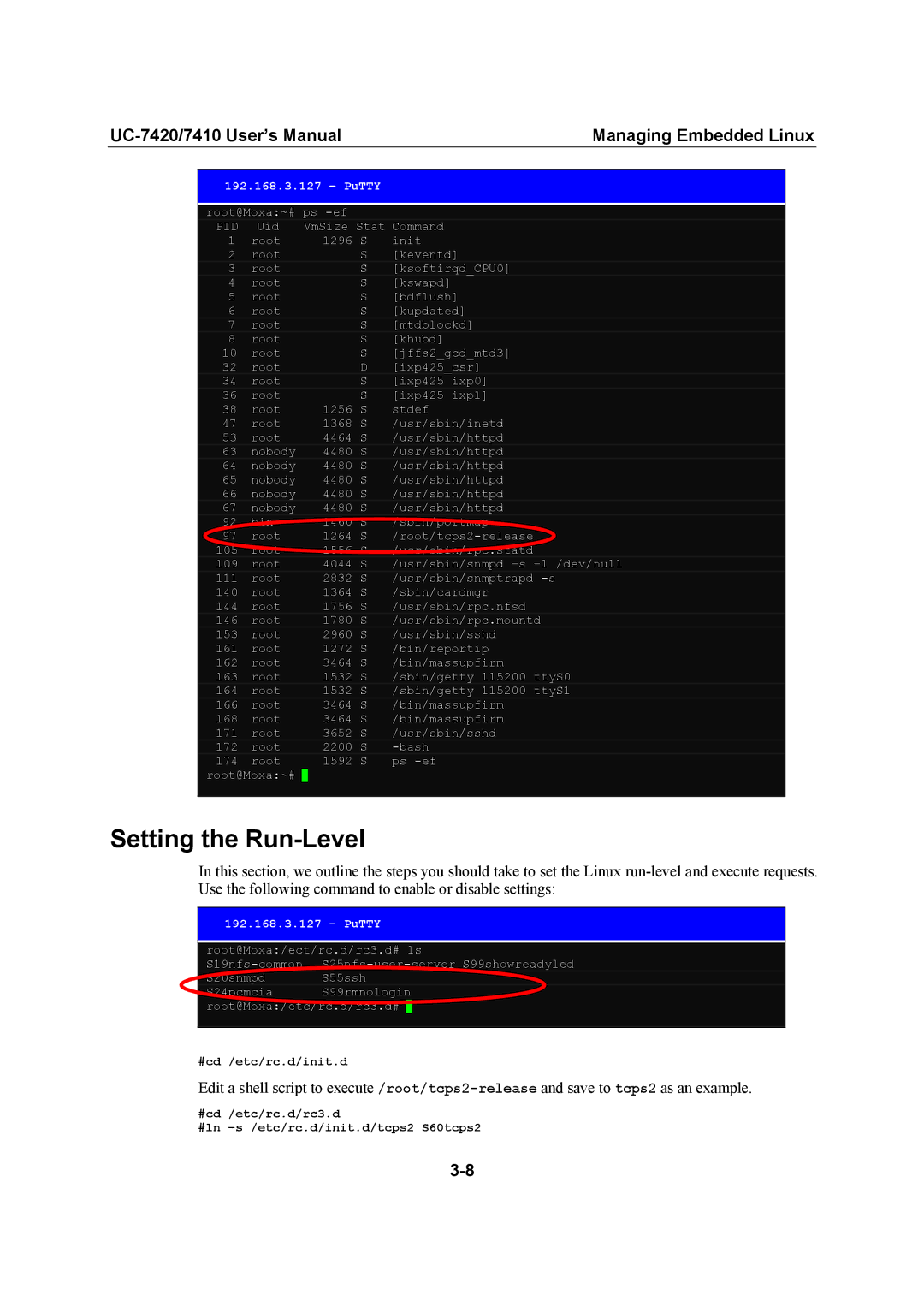 Moxa Technologies UC-7420/7410 user manual Setting the Run-Level 