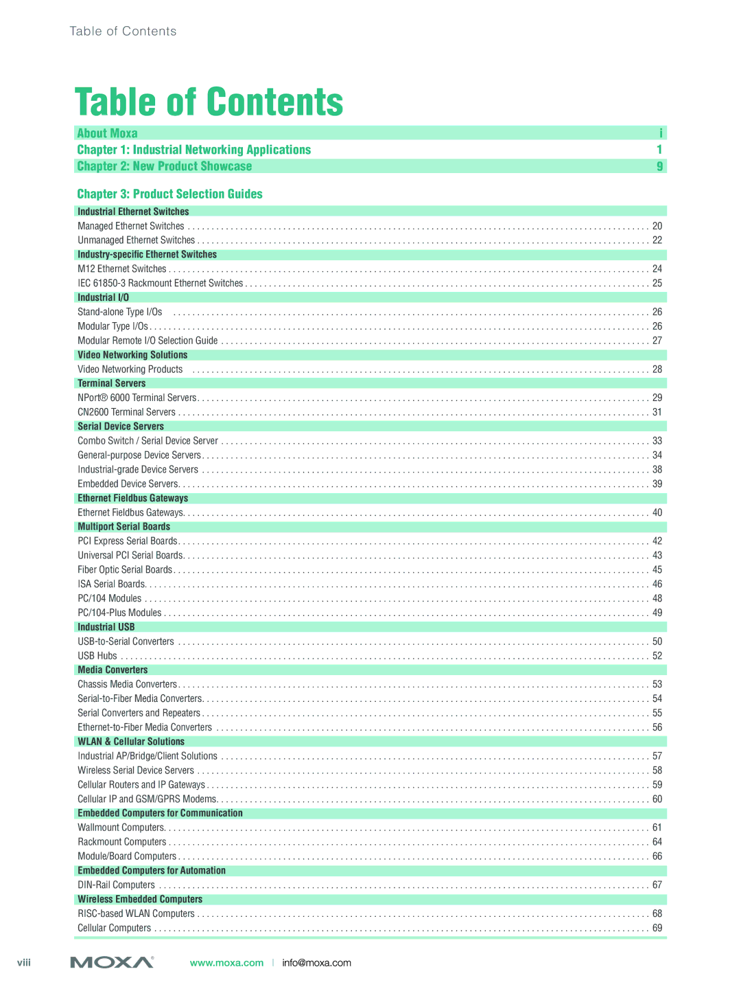 Moxa Technologies V91 manual Table of Contents 