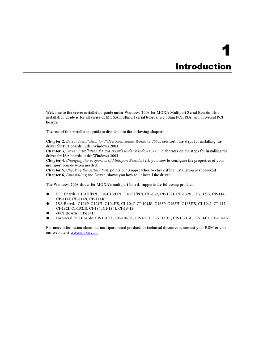 Moxa Technologies Windows 2003 Driver manual Introduction 