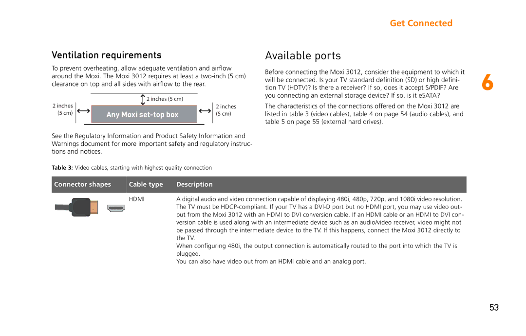 Moxi 3012 manual Available ports, Ventilation requirements 