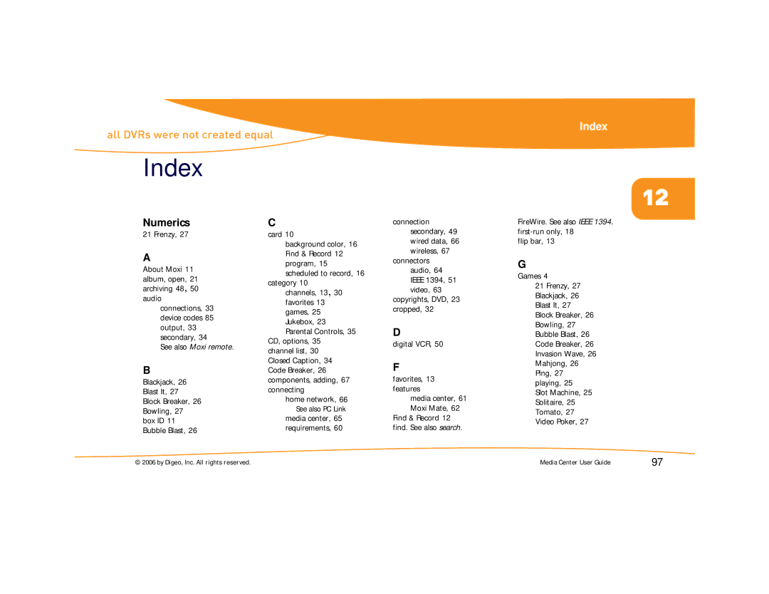 Moxi Version 4.1 manual Index 