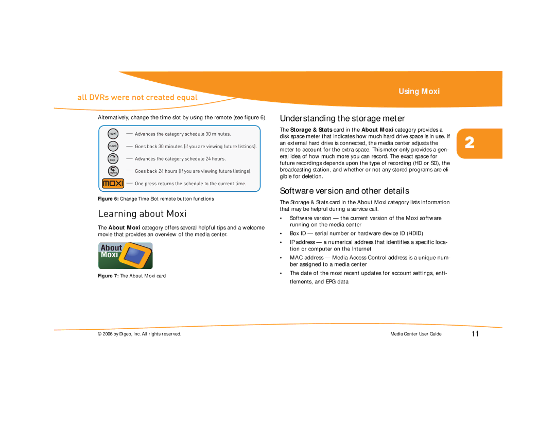 Moxi Version 4.1 manual Learning about Moxi, Understanding the storage meter, Software version and other details 