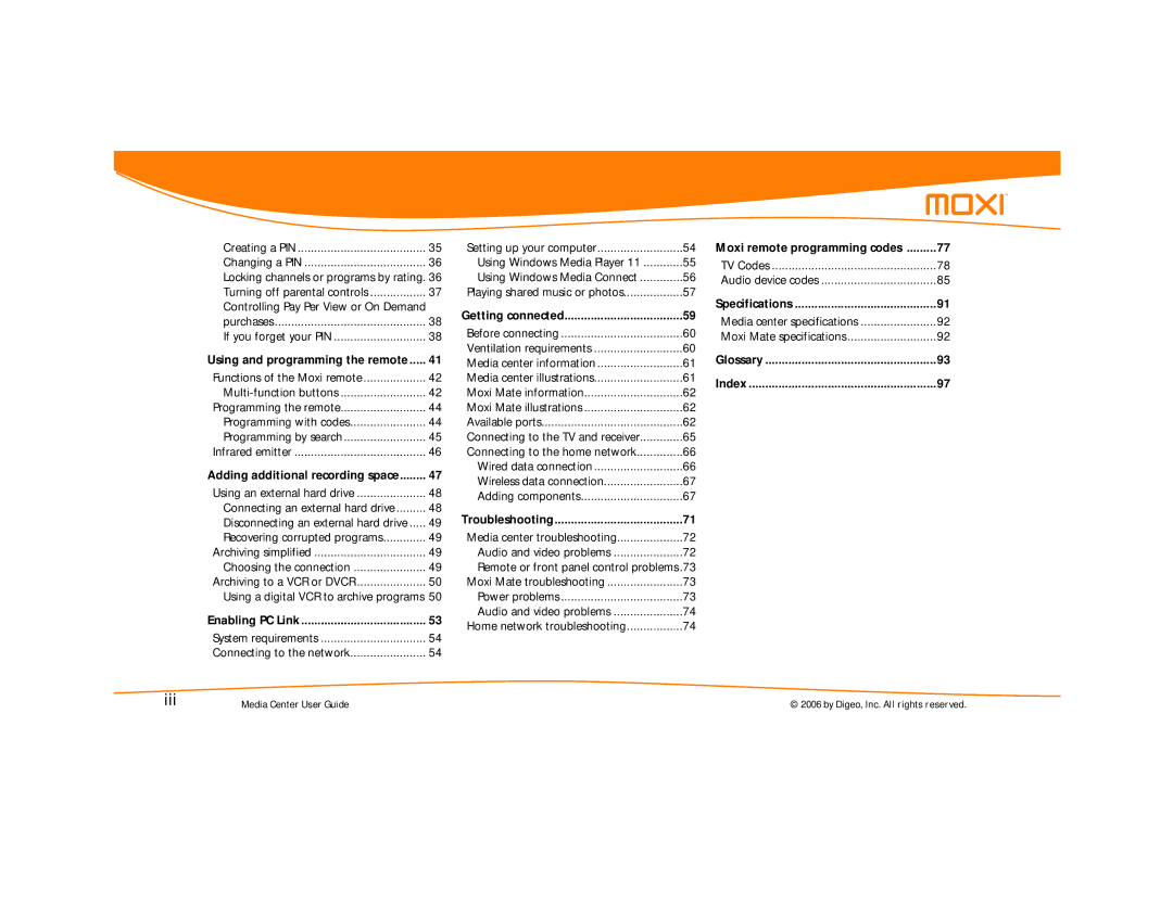 Moxi Version 4.1 manual Choosing the connection, Using a digital VCR to archive programs, Media center information 