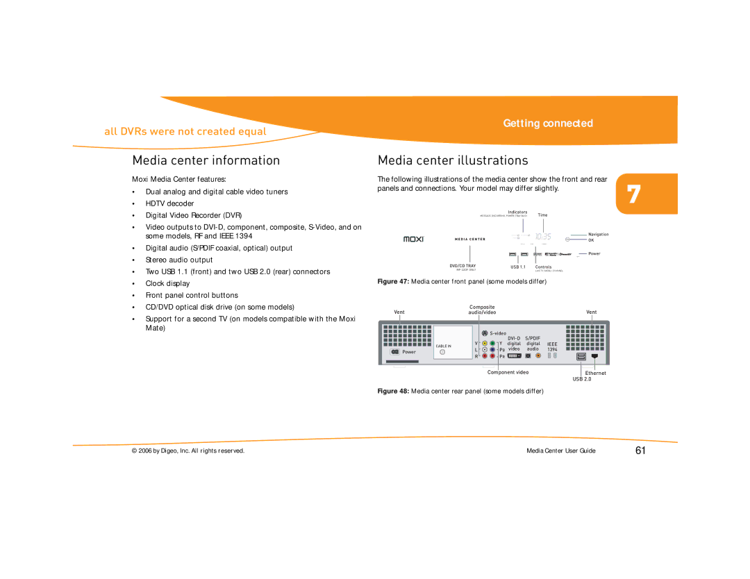 Moxi Version 4.1 manual Media center information, Media center illustrations 