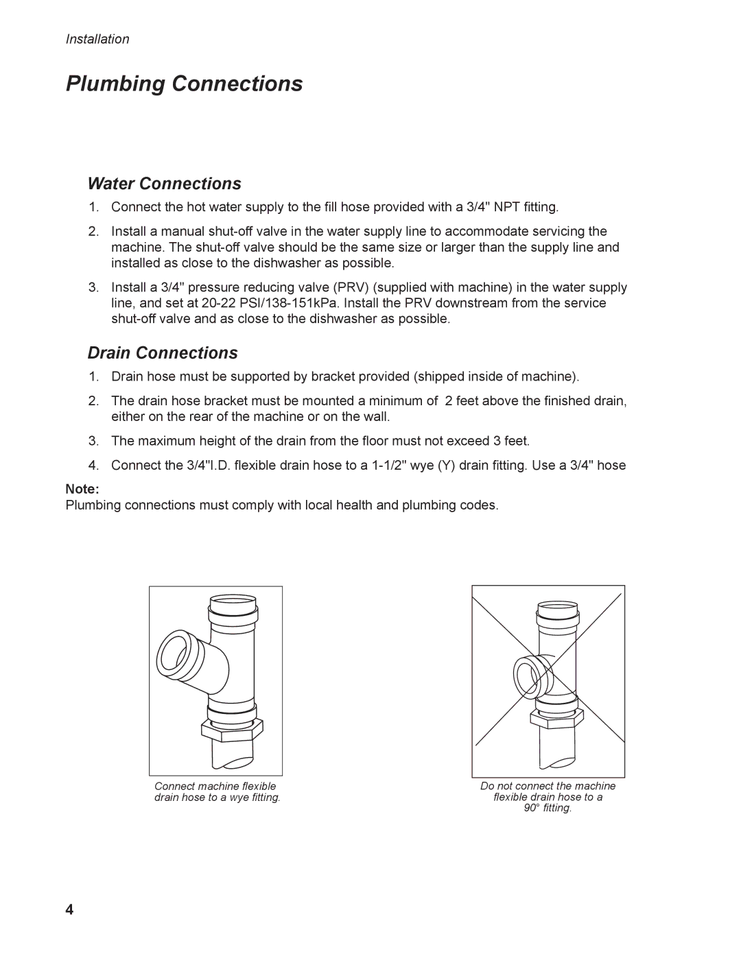 Moyer Diebel 301HT M2 installation manual Plumbing Connections, Water Connections 