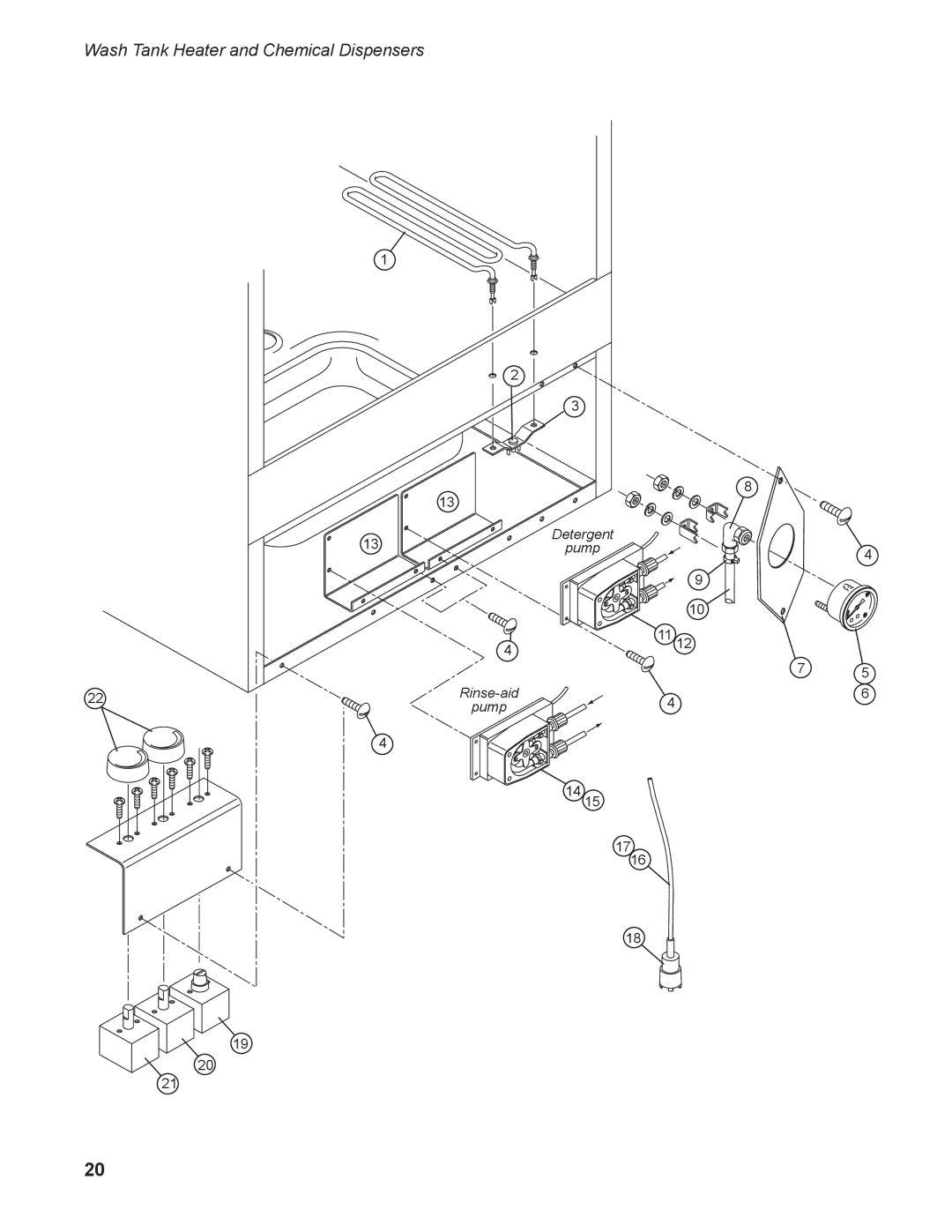 Moyer Diebel 301HT M2 installation manual Wash Tank Heater and Chemical Dispensers 