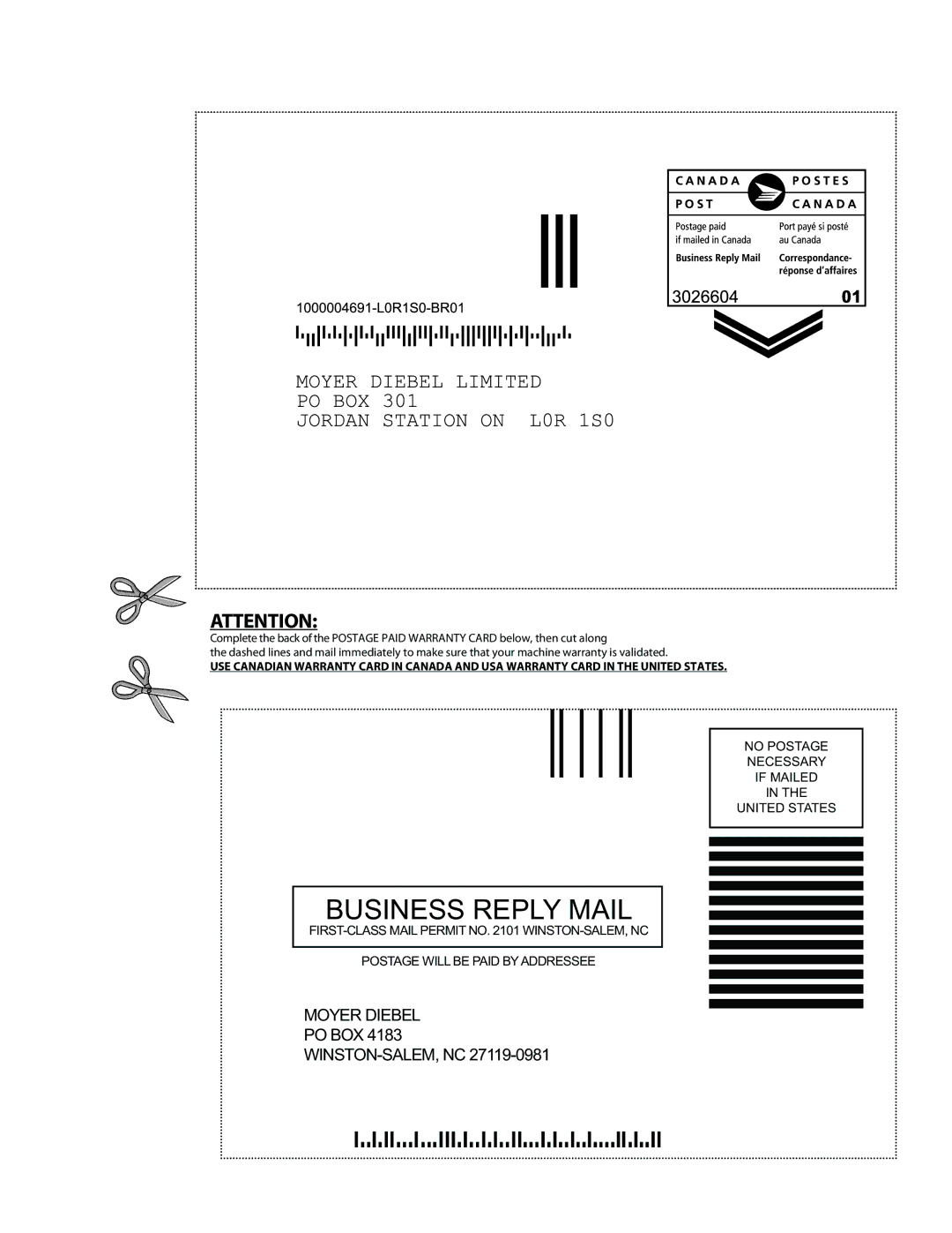 Moyer Diebel 301HT M2 installation manual Business Reply Mail 