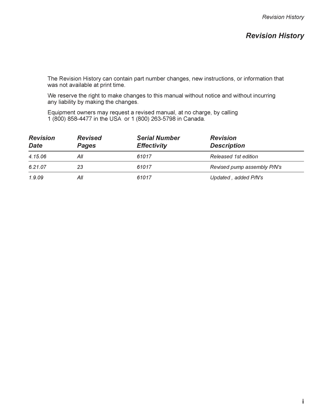 Moyer Diebel 301HT M2 installation manual Revision History 