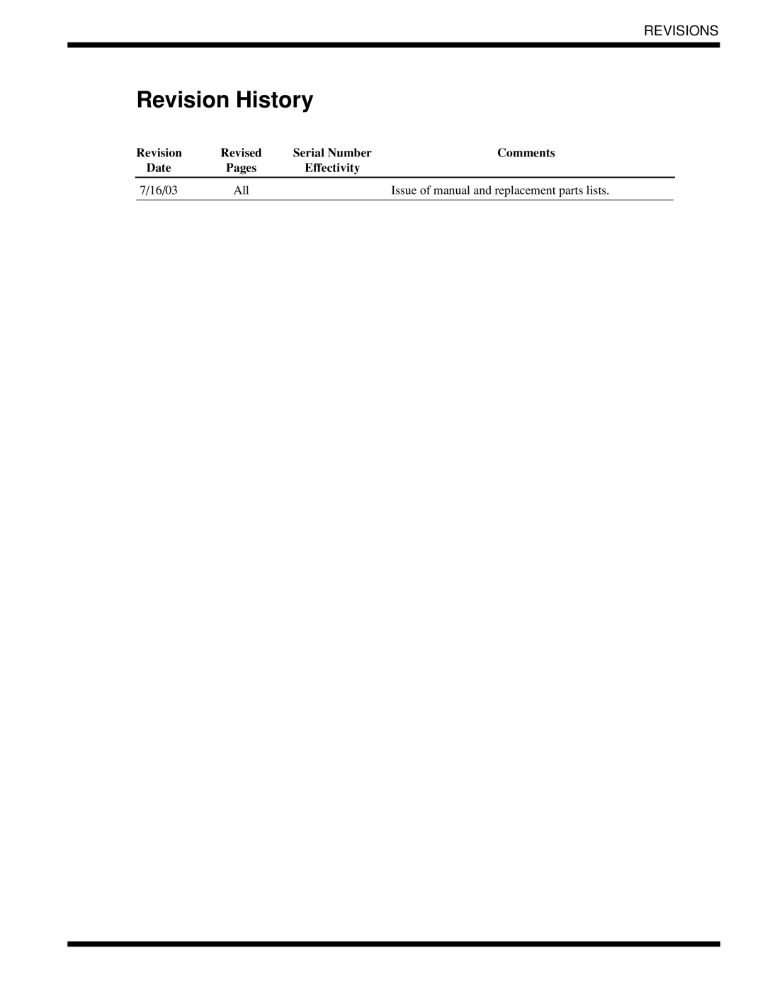 Moyer Diebel 401-HTNM2 PLUS, 401-LTM2 PLUS, 401-HTM2 PLUS technical manual Revision History, Revisions 