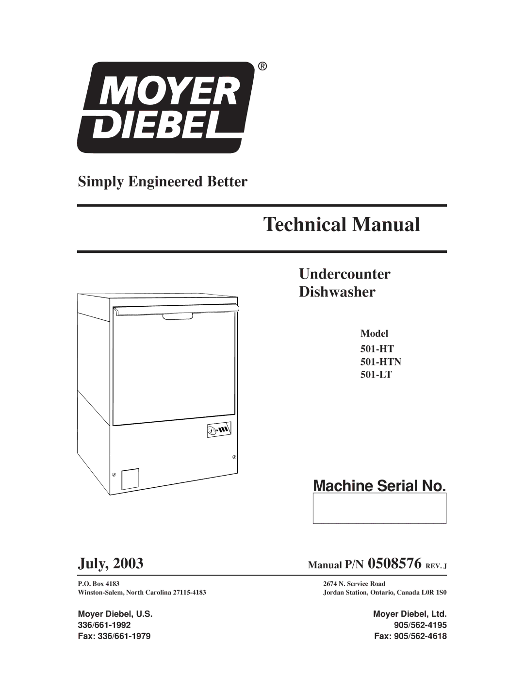 Moyer Diebel 501-HTN, 501-LT technical manual Technical Manual 