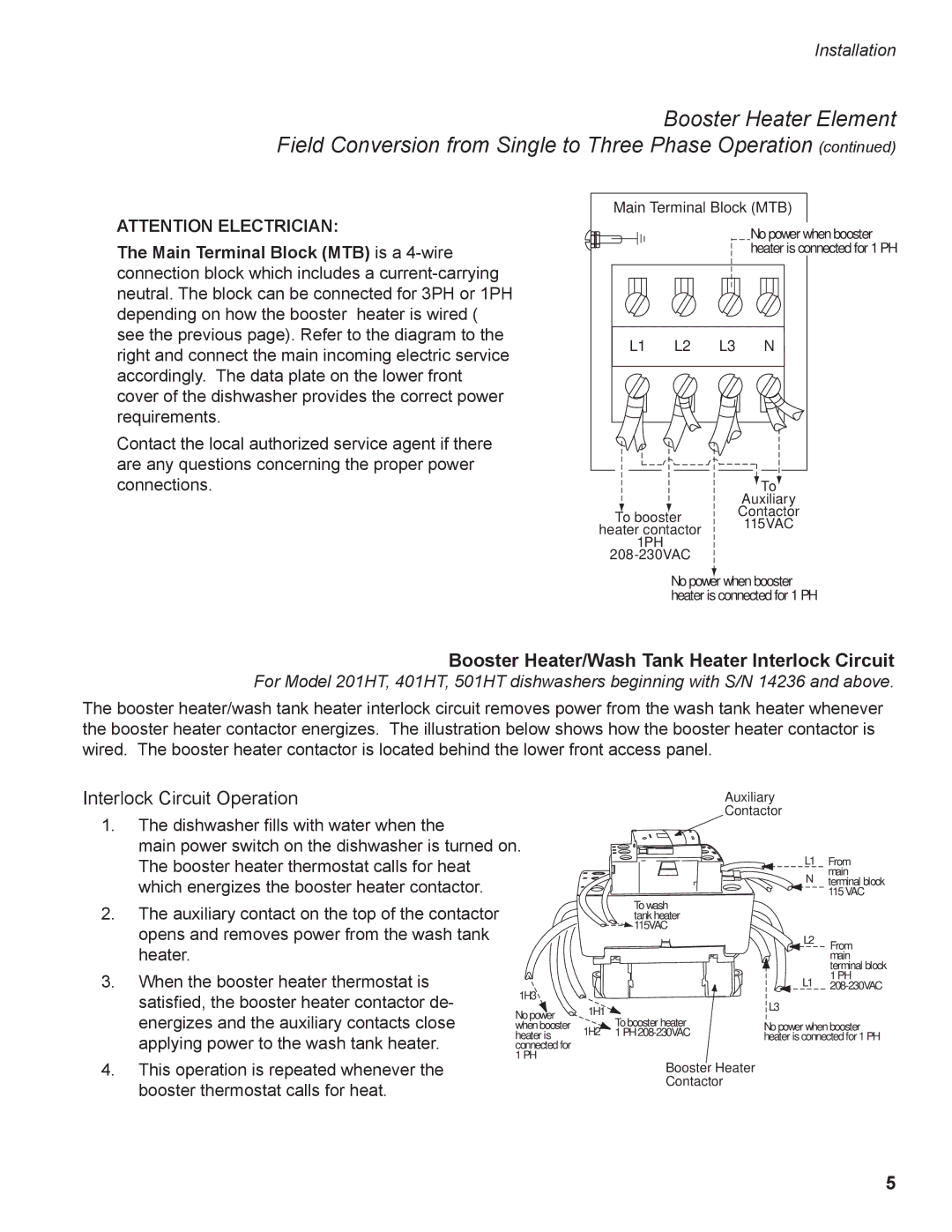 Moyer Diebel 201HTN, 501HTN, 401HTN, 201LT, 501LT manual Booster Heater/Wash Tank Heater Interlock Circuit 