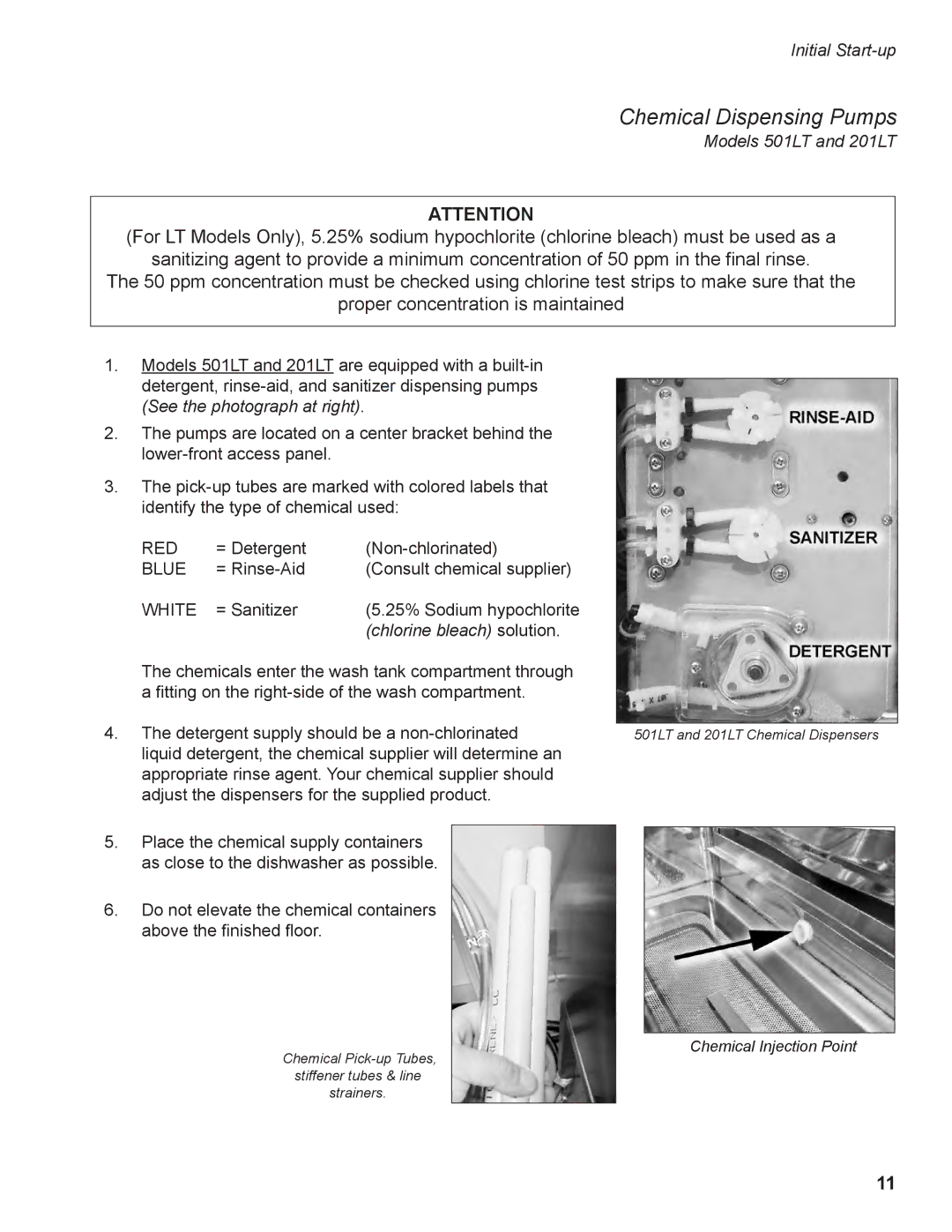 Moyer Diebel 501HTN, 401HTN, 201HTN manual Models 501LT and 201LT, Chlorine bleach solution 