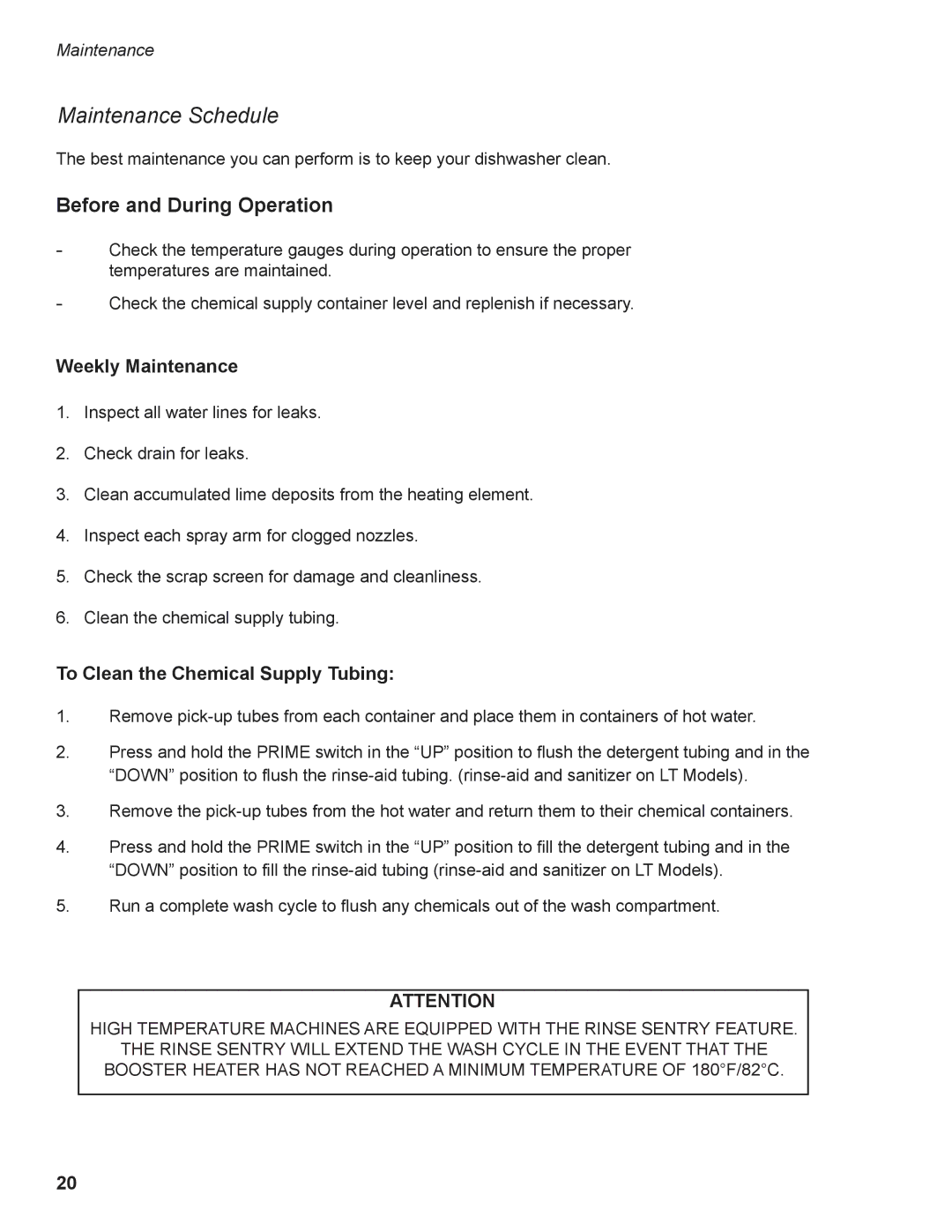 Moyer Diebel 501HTN, 401HTN, 201LT, 501LT, 201HTN manual Maintenance Schedule 