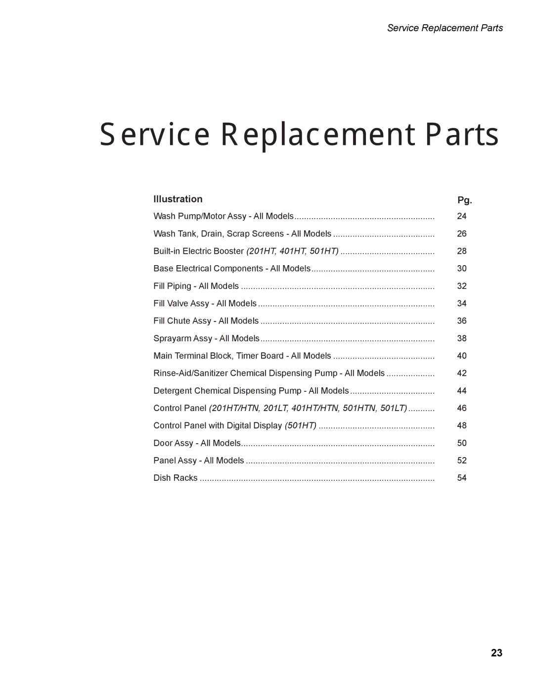 Moyer Diebel 501HTN, 401HTN, 201LT, 501LT, 201HTN manual Service Replacement Parts 