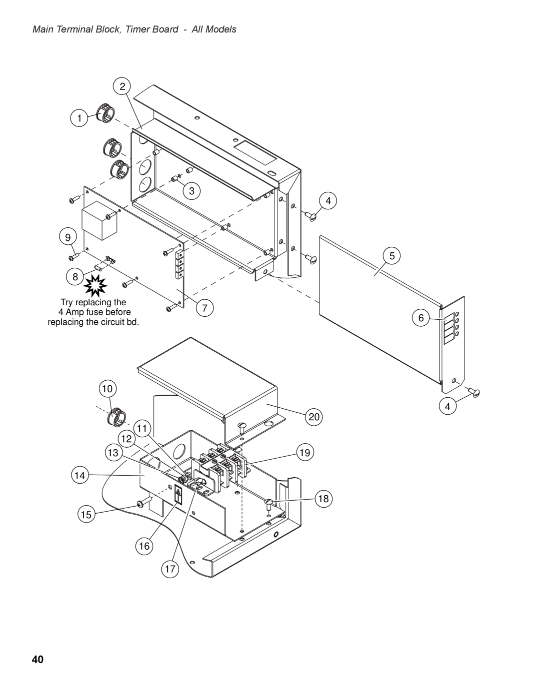 Moyer Diebel 401HTN, 501HTN, 201LT, 501LT, 201HTN manual Main Terminal Block, Timer Board All Models 