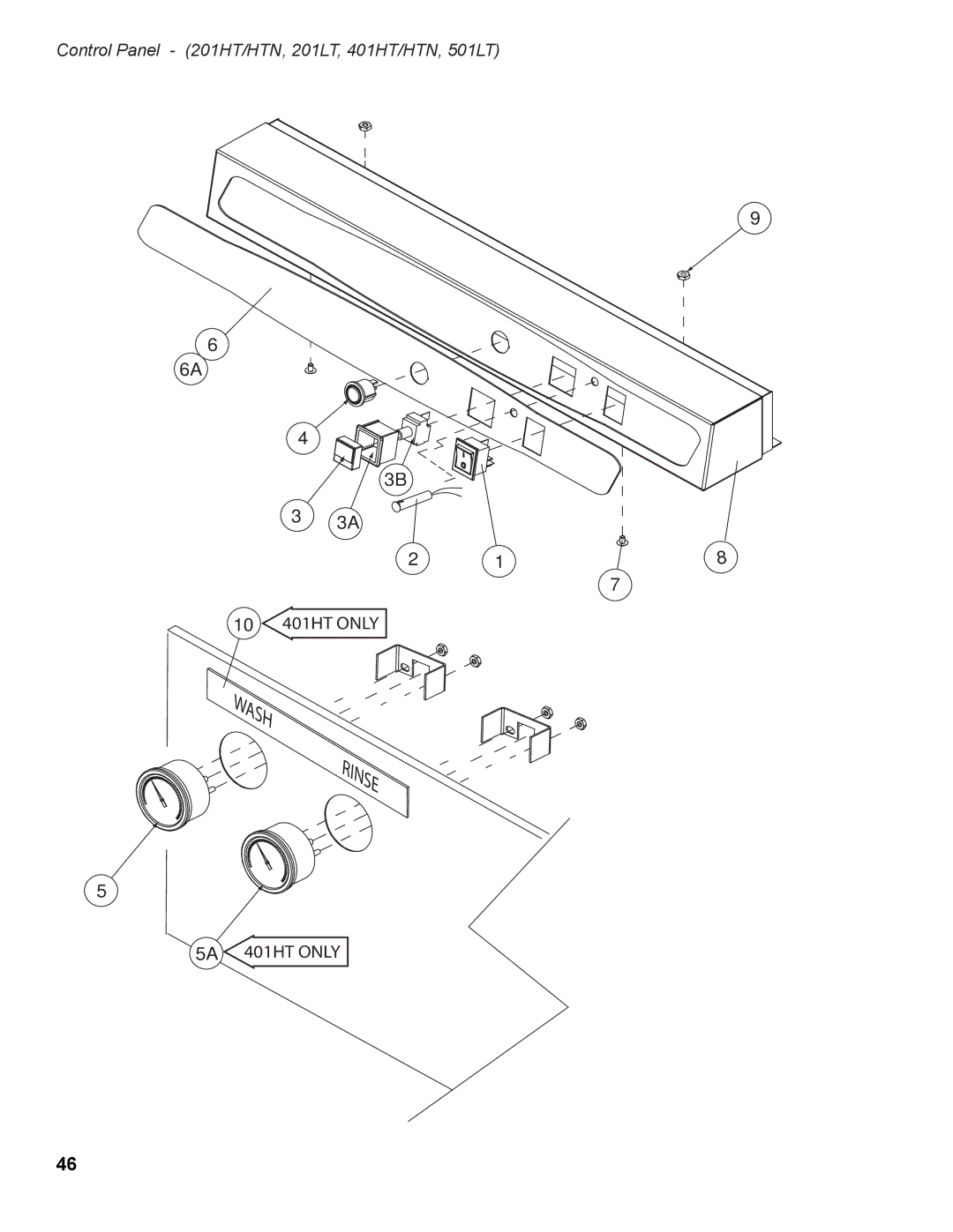 Moyer Diebel 501HTN, 401HTN, 201HTN manual Wash Rinse, Control Panel 201HT/HTN, 201LT, 401HT/HTN, 501LT 