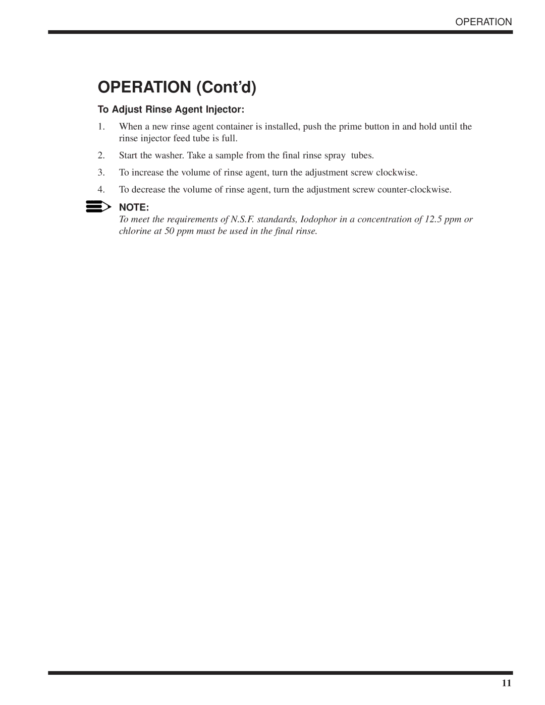 Moyer Diebel DF1-M6, DF-M6, DF2-M6 technical manual To Adjust Rinse Agent Injector 