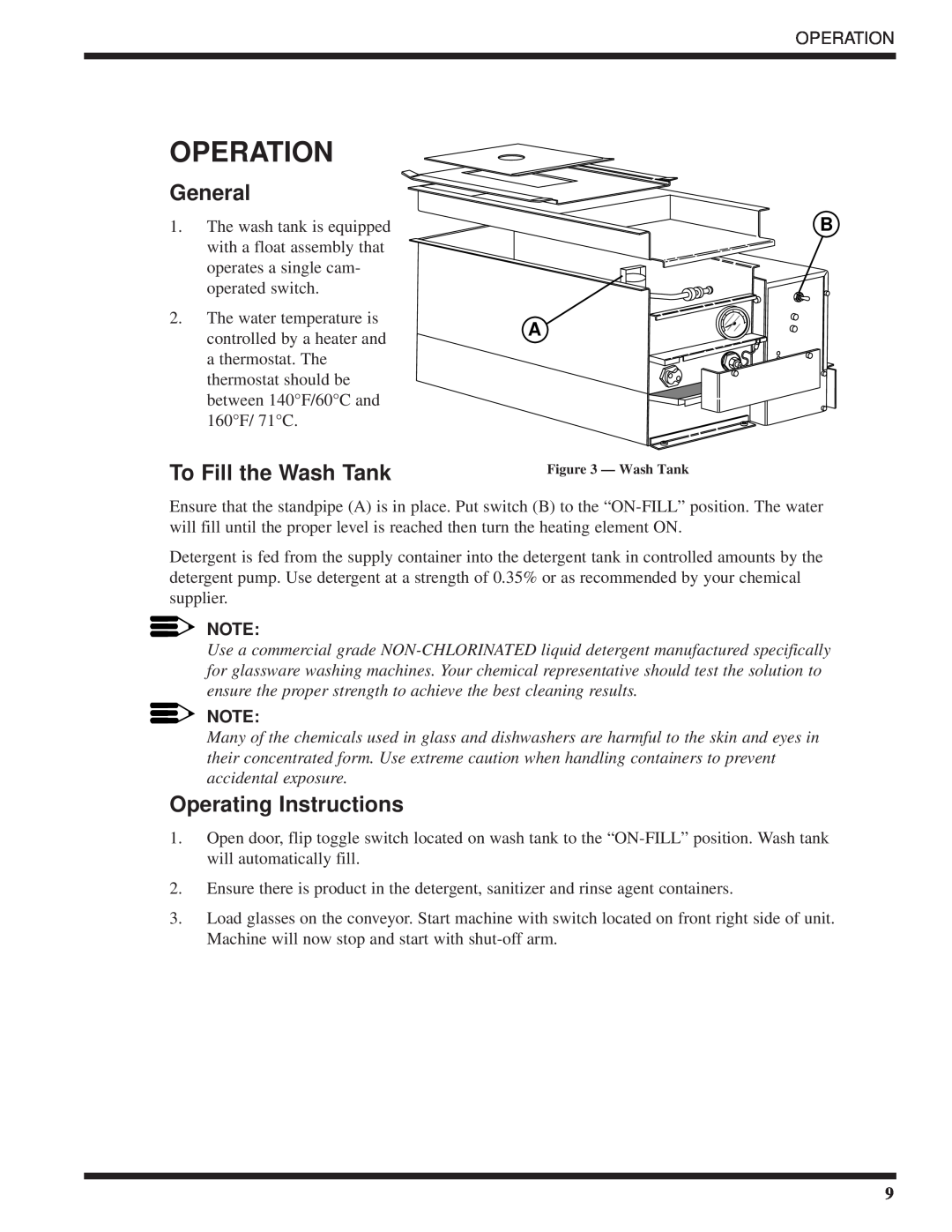 Moyer Diebel DF2-M6, DF-M6, DF1-M6 technical manual Operation, General, To Fill the Wash Tank, Operating Instructions 
