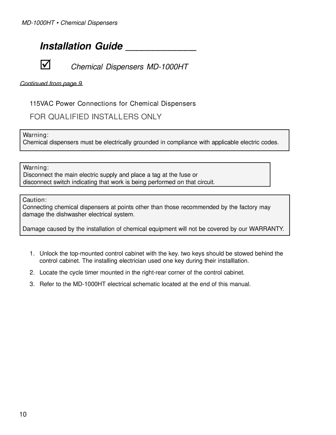 Moyer Diebel MD-1000LT, MD1000HT manual For Qualified Installers only 