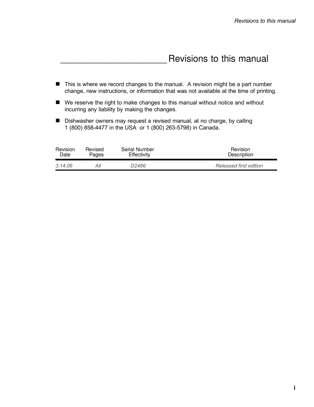 Moyer Diebel MD1000HT, MD-1000LT Revisions to this manual 