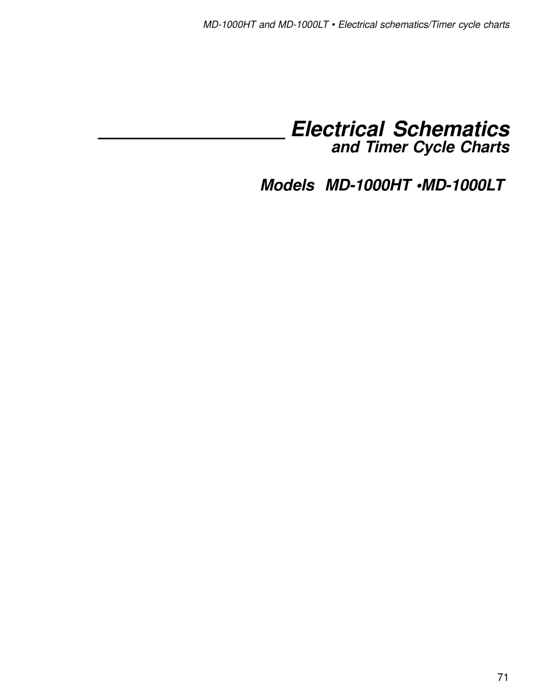 Moyer Diebel MD1000HT, MD-1000LT manual Electrical Schematics 