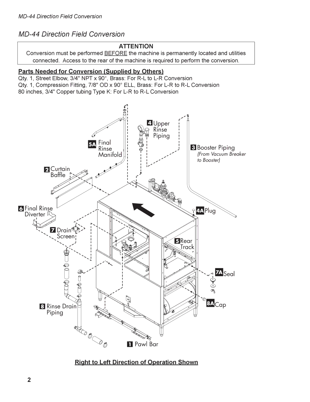 Moyer Diebel MD-66 operation manual MD-44 Direction Field Conversion, Parts Needed for Conversion Supplied by Others 