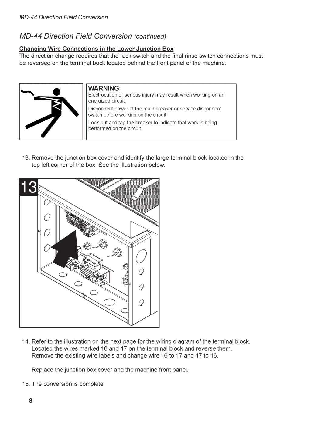 Moyer Diebel MD-66, MD-44 operation manual Changing Wire Connections in the Lower Junction Box 