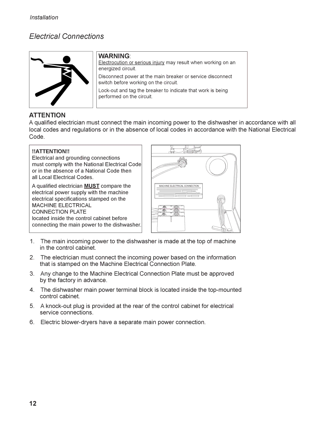 Moyer Diebel MD-66, MD-44 operation manual Electrical Connections, Machine Electrical Connection Plate 