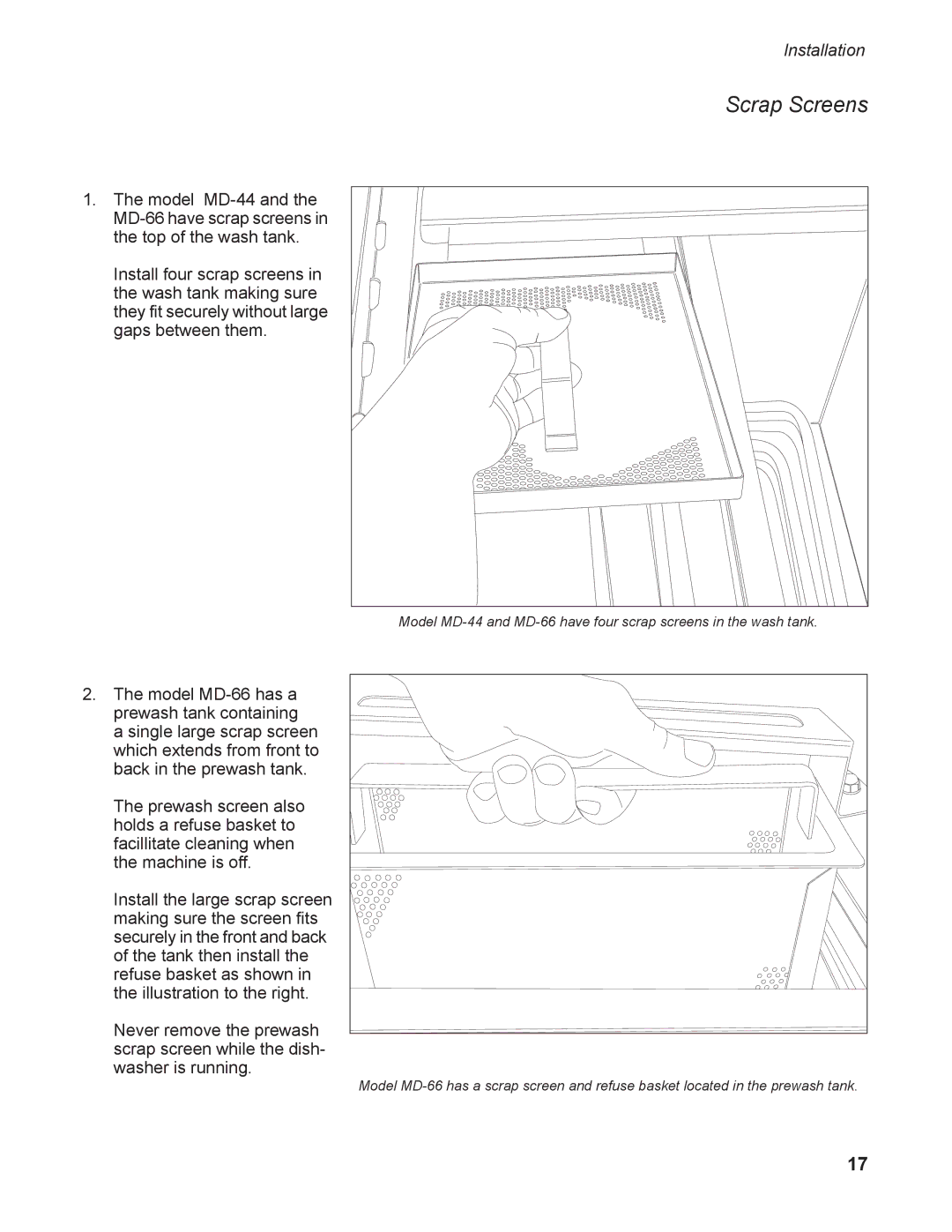 Moyer Diebel MD-44, MD-66 operation manual Scrap Screens 