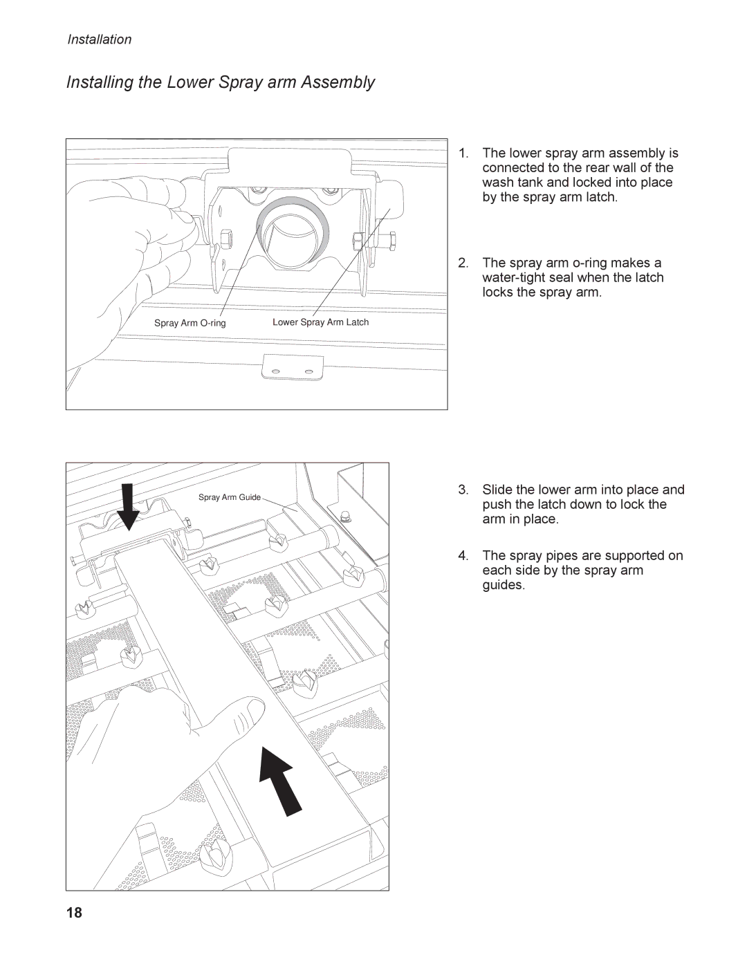 Moyer Diebel MD-66, MD-44 operation manual Installing the Lower Spray arm Assembly 