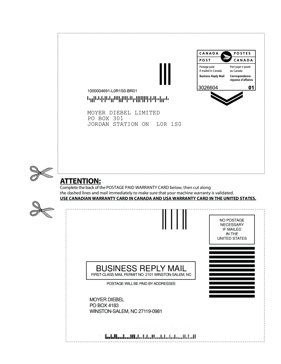 Moyer Diebel MD-44, MD-66 operation manual Business Reply Mail 