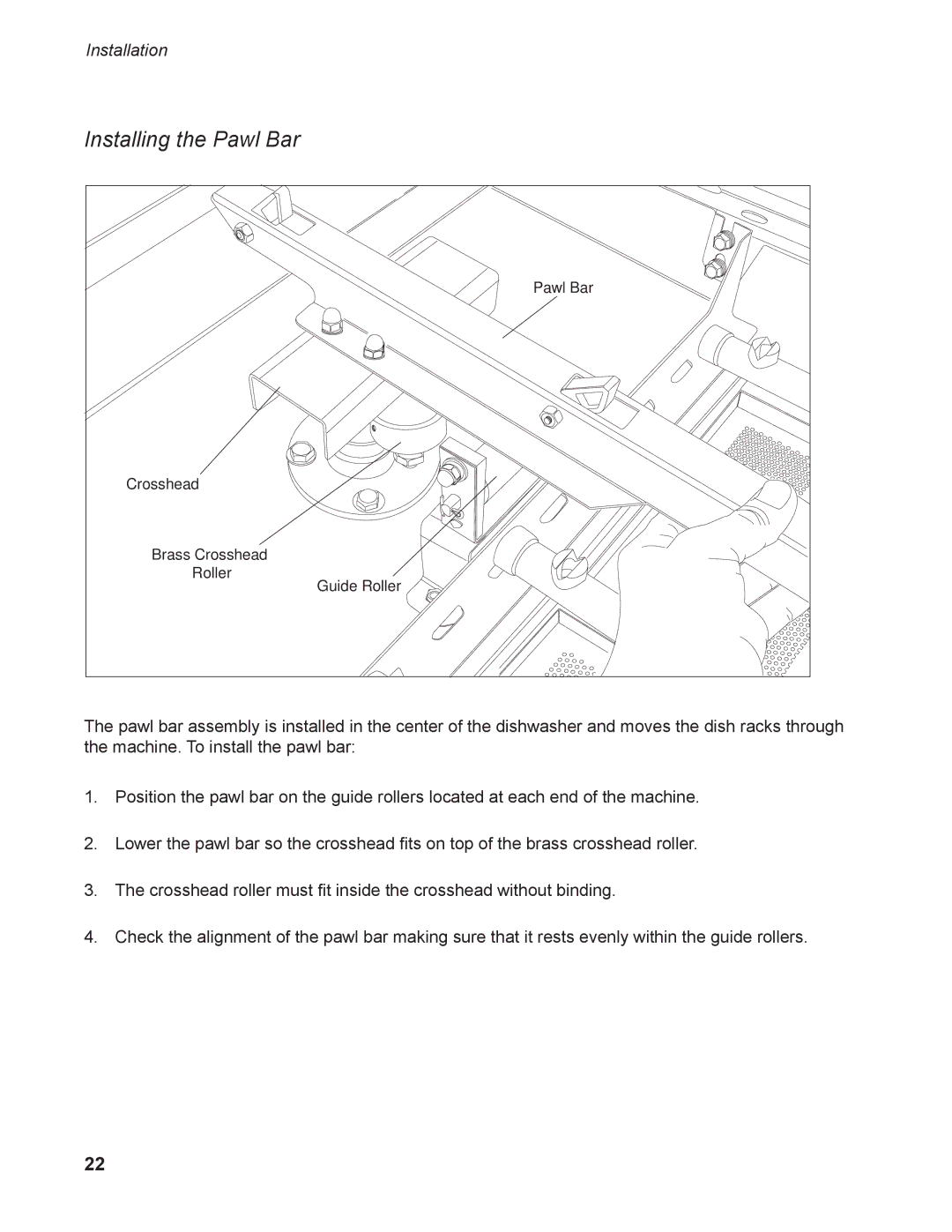 Moyer Diebel MD-66, MD-44 operation manual Installing the Pawl Bar 