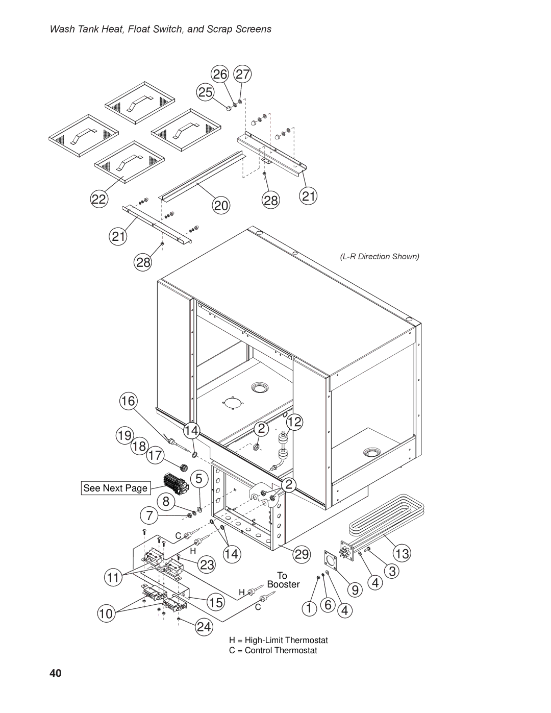 Moyer Diebel MD-66, MD-44 operation manual Wash Tank Heat, Float Switch, and Scrap Screens 