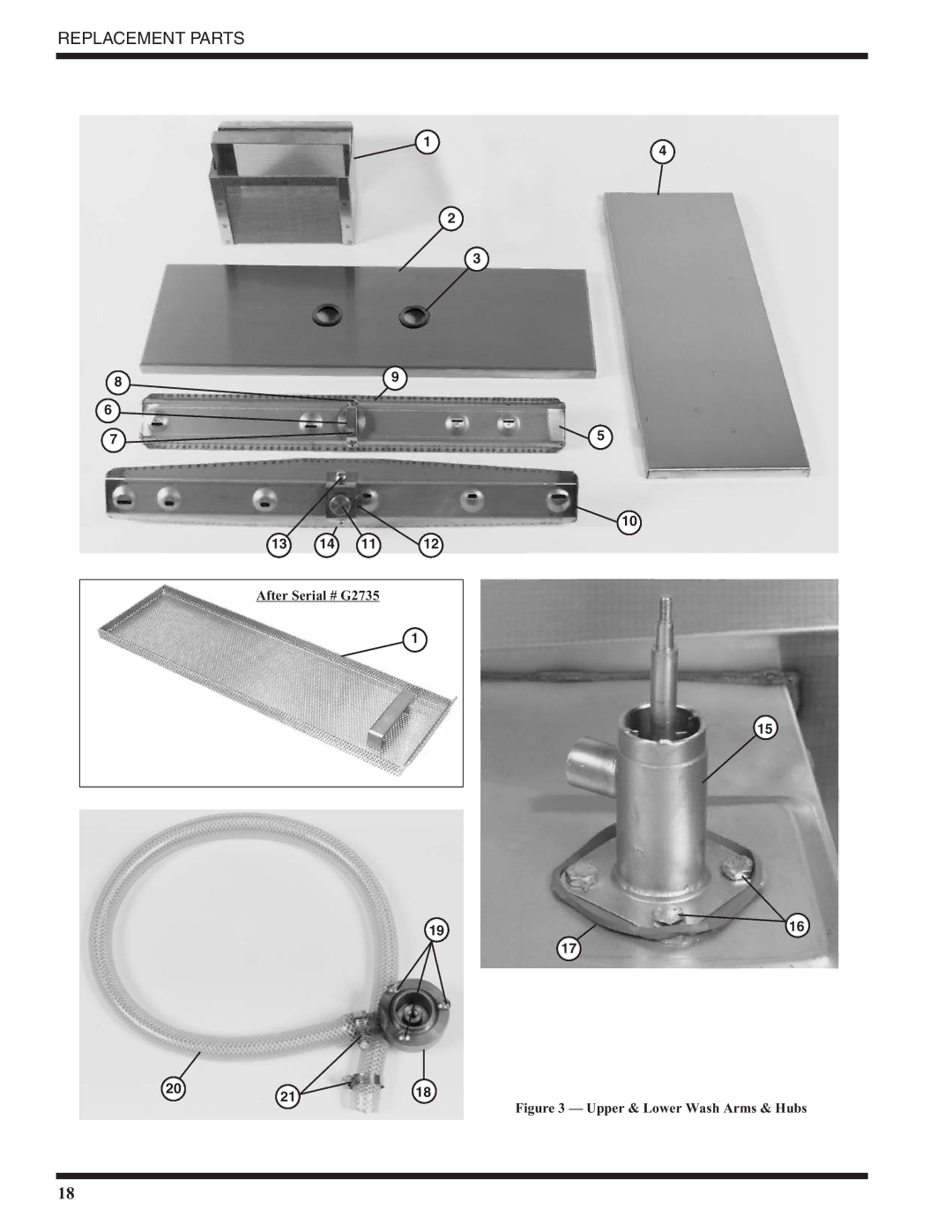 Moyer Diebel MD18-1, MD18-2 technical manual Upper & Lower Wash Arms & Hubs 