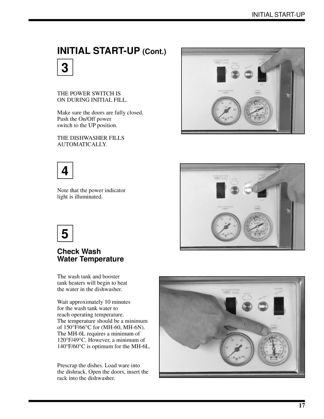 Moyer Diebel MH-60M2, MH-6NM2, MH-6LM2 technical manual Initial START-UP, Check Wash Water Temperature 