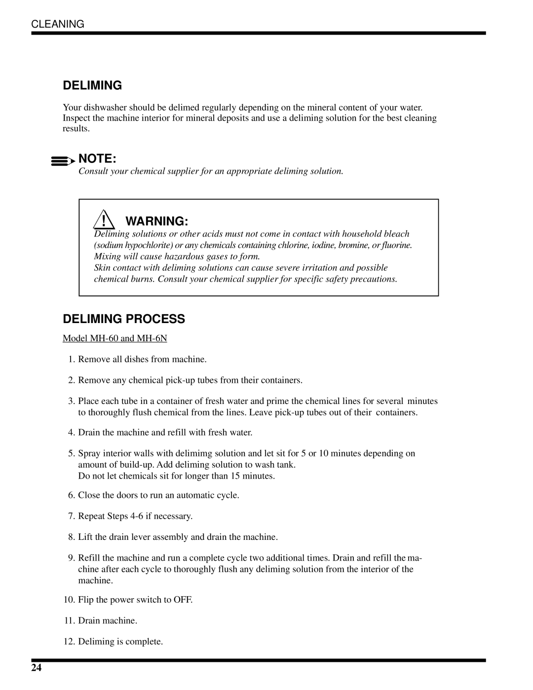 Moyer Diebel MH-6LM2, MH-6NM2, MH-60M2 technical manual Deliming 