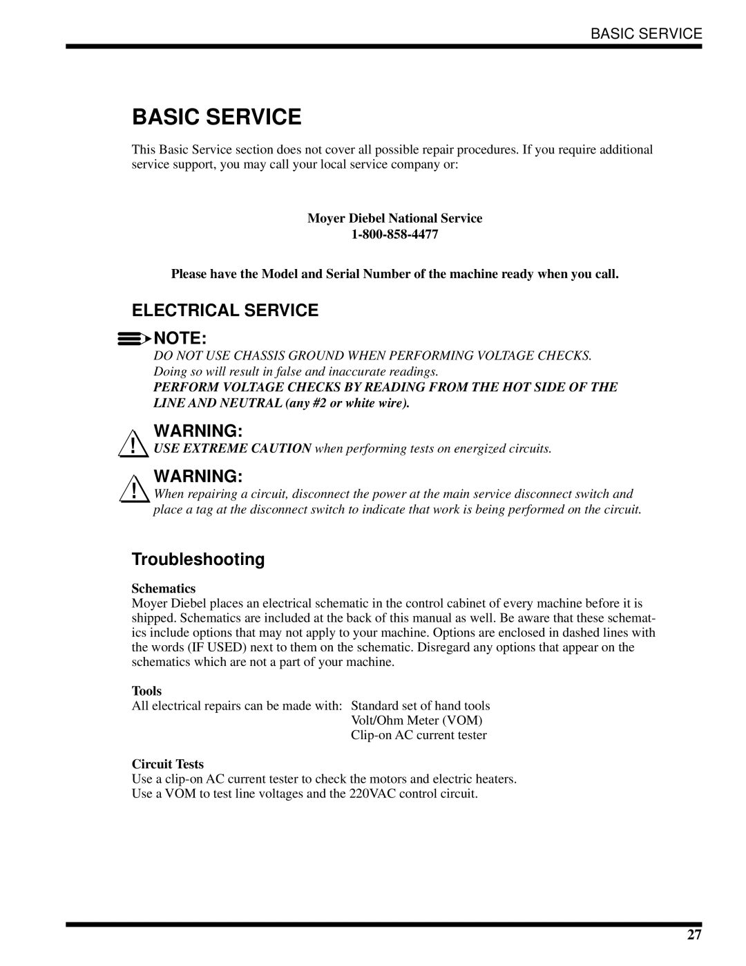 Moyer Diebel MH-6LM2, MH-6NM2, MH-60M2 technical manual Basic Service, Troubleshooting 