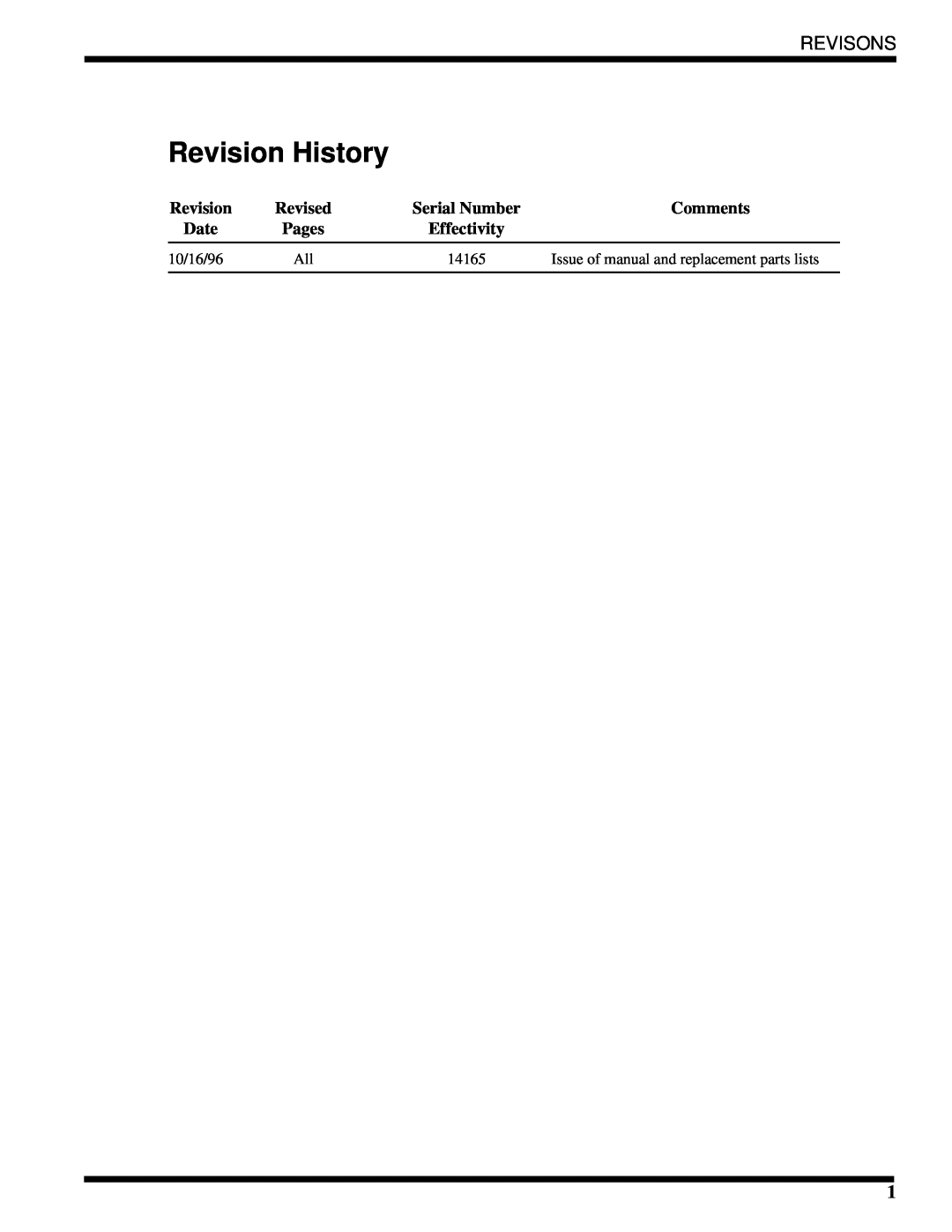 Moyer Diebel MH-6NM2, MH-60M2, MH-6LM2 technical manual Revision History, Revisons, Comments, Date, Effectivity 