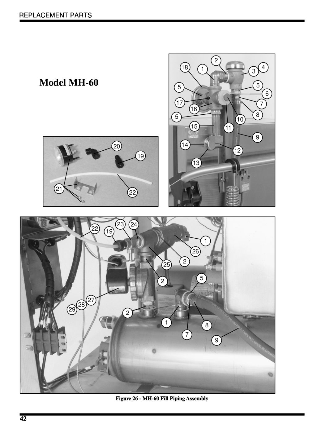Moyer Diebel MH-6LM2, MH-6NM2, MH-60M2 technical manual Model MH-60, Replacement Parts, MH-60 Fill Piping Assembly 