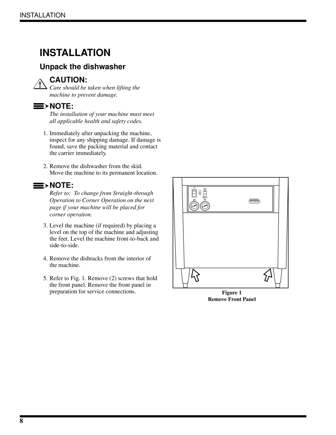 Moyer Diebel MH-6LM3, MH-6NM3, MH-60M3 technical manual Installation, Unpack the dishwasher 