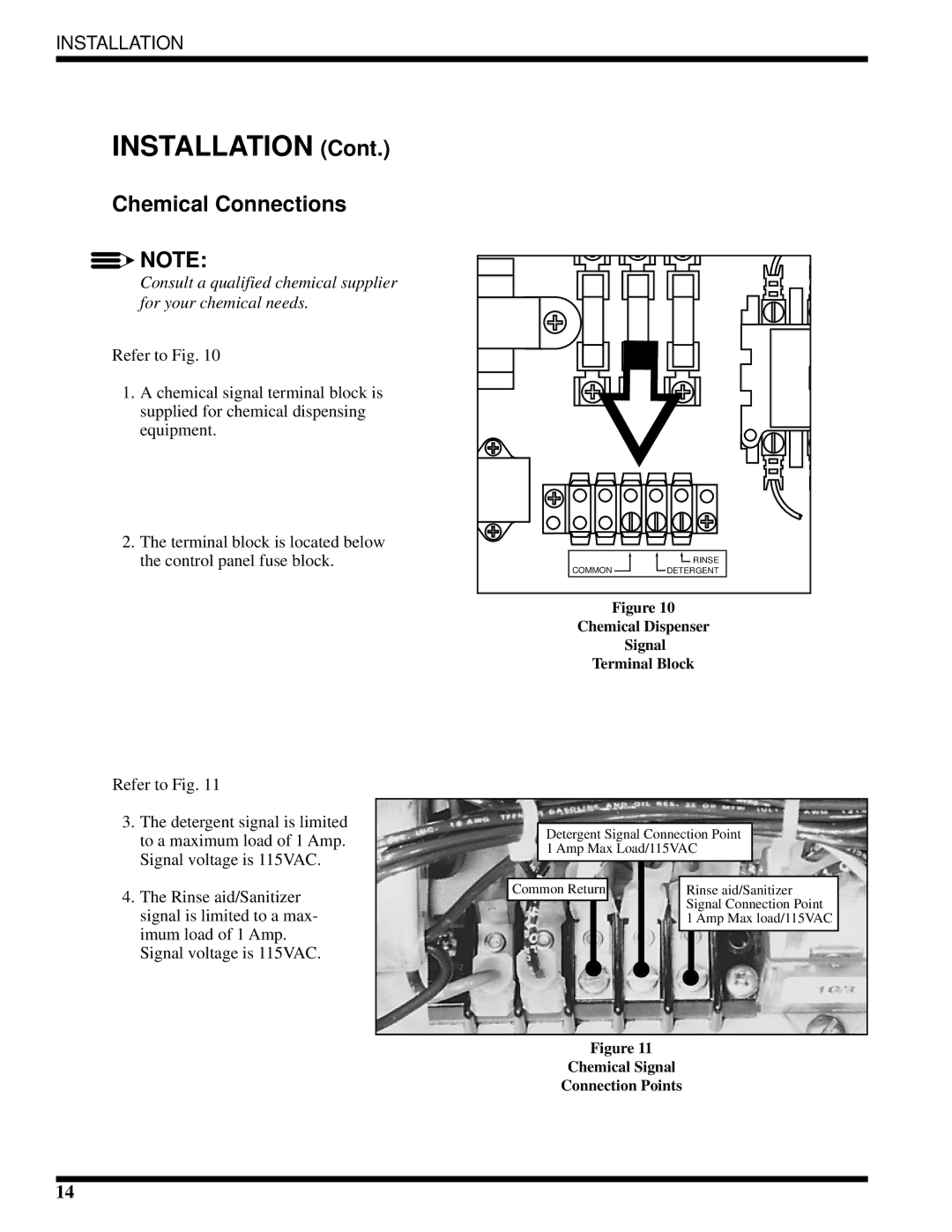 Moyer Diebel MH-6LM3, MH-6NM3, MH-60M3 technical manual Chemical Connections, Chemical Dispenser Signal Terminal Block 