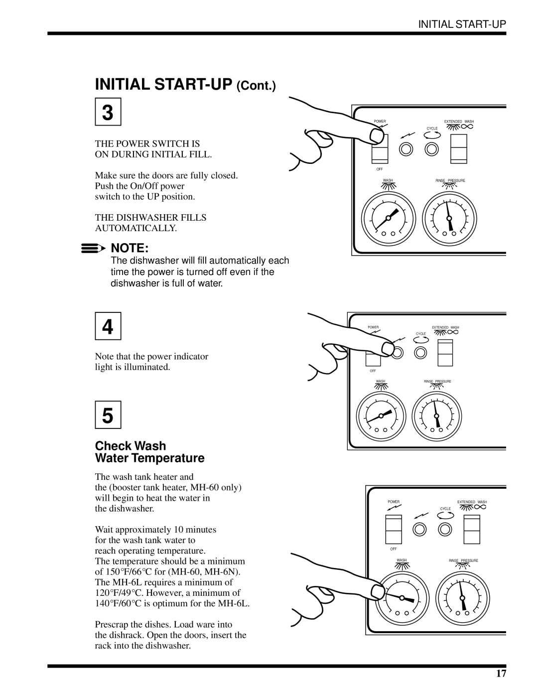 Moyer Diebel MH-6LM3, MH-6NM3, MH-60M3 technical manual Initial START-UP, Check Wash Water Temperature 